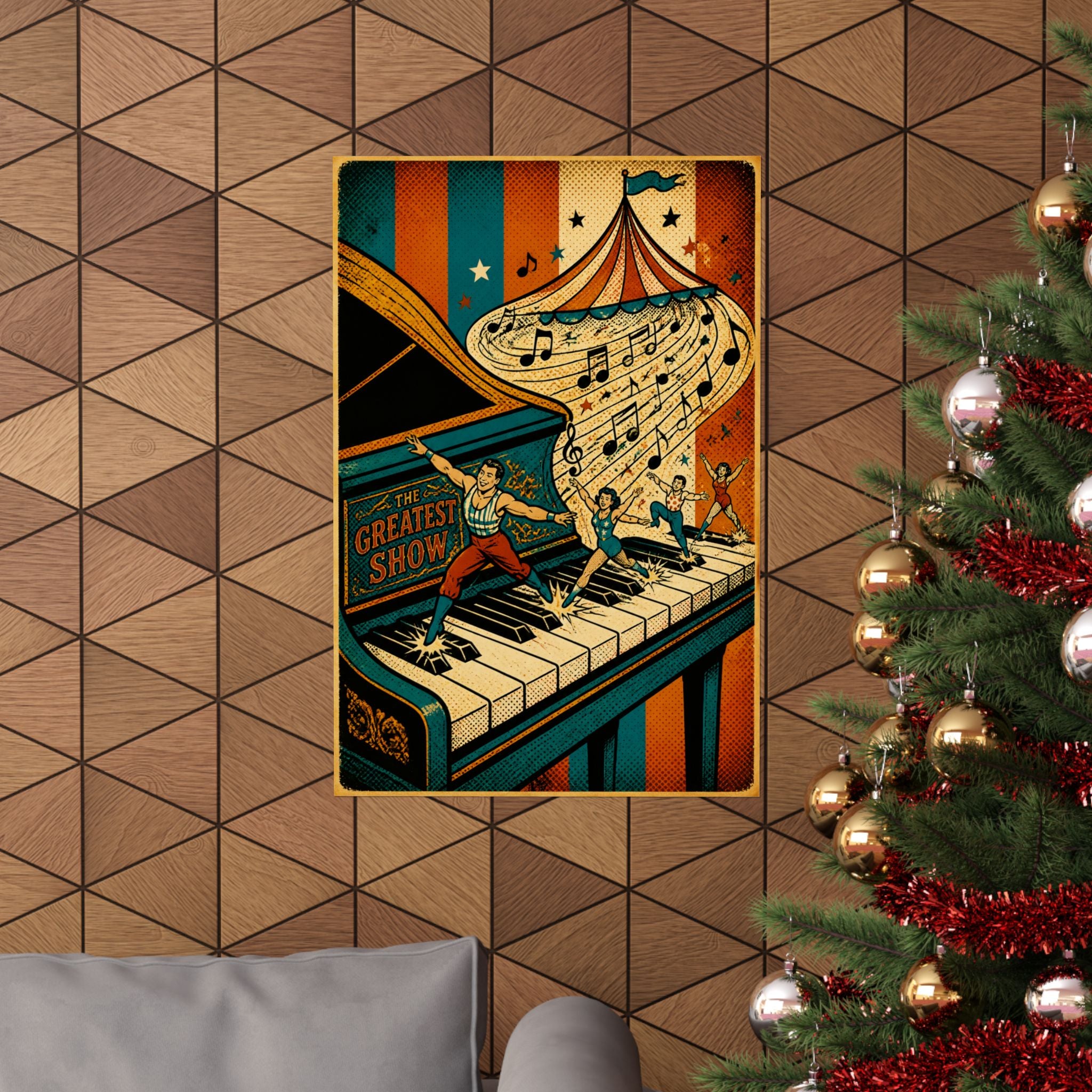Grand Piano Acrobats Wall Art Poster 24×36 Pop Art Restaurant Decor Maximalist Print