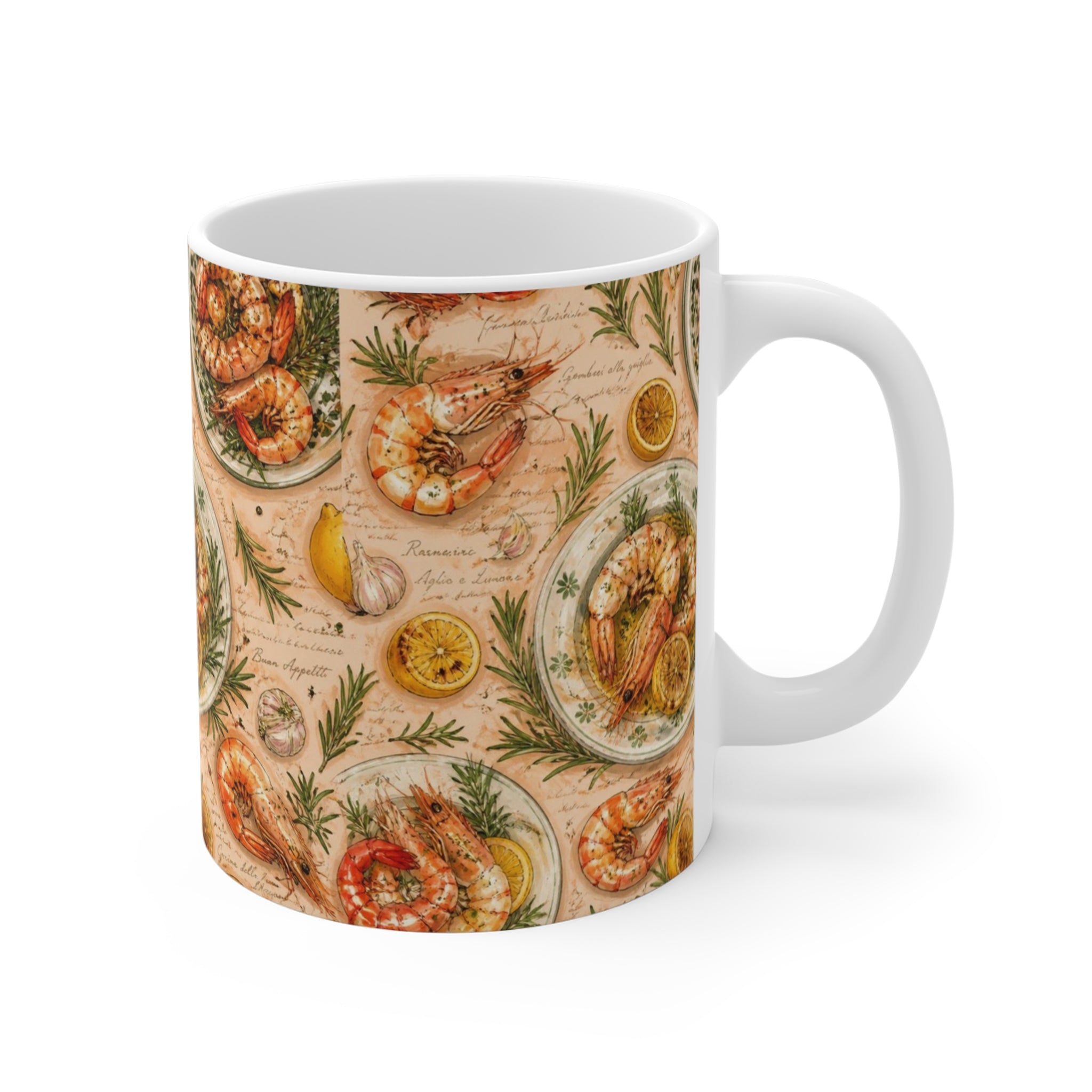 Mediterranean Shrimp 11oz Ceramic Mug Mediterranean Kitchen Watercolor Design Italian Cottagecore Gift