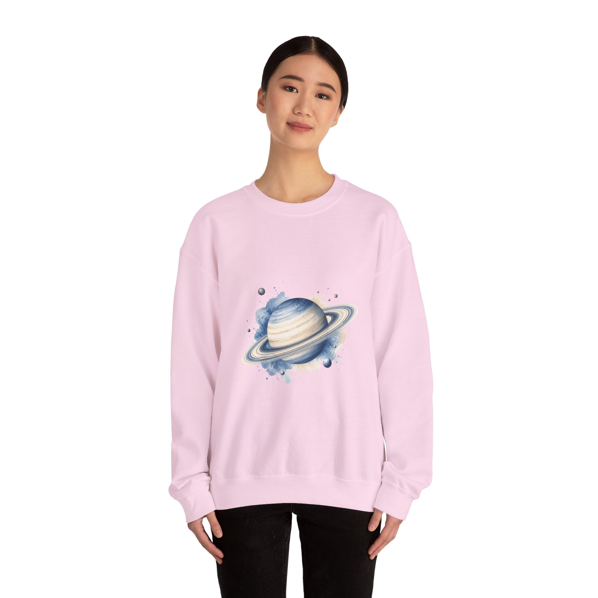 Matching Couple Sweatshirt - Saturn & Jupiter Matching Couple Crewneck Sweatshirt Watercolor Art His Hers Engagement Gift - Design A
