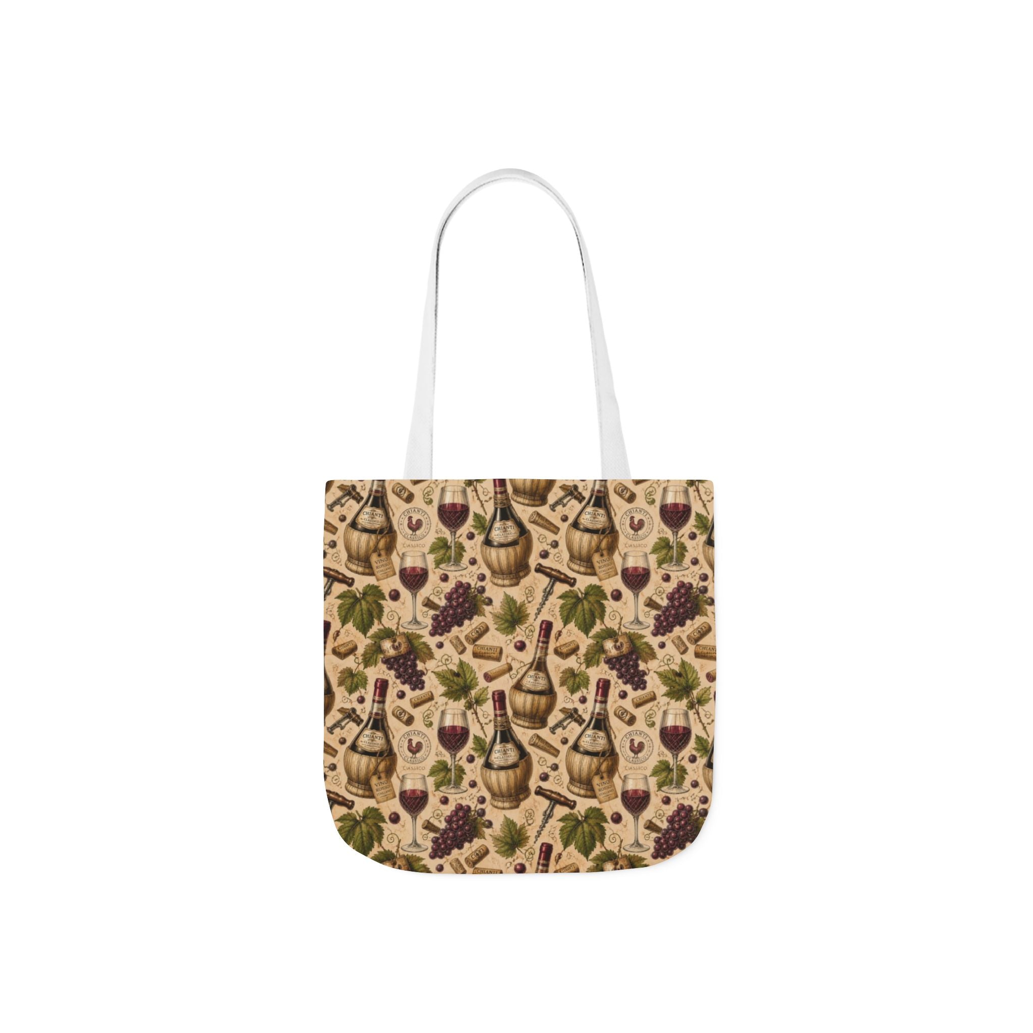 Wine Bottles & Glasses Canvas Tote Bag Mediterranean Kitchen Botanical Design Italian Cottagecore Gift