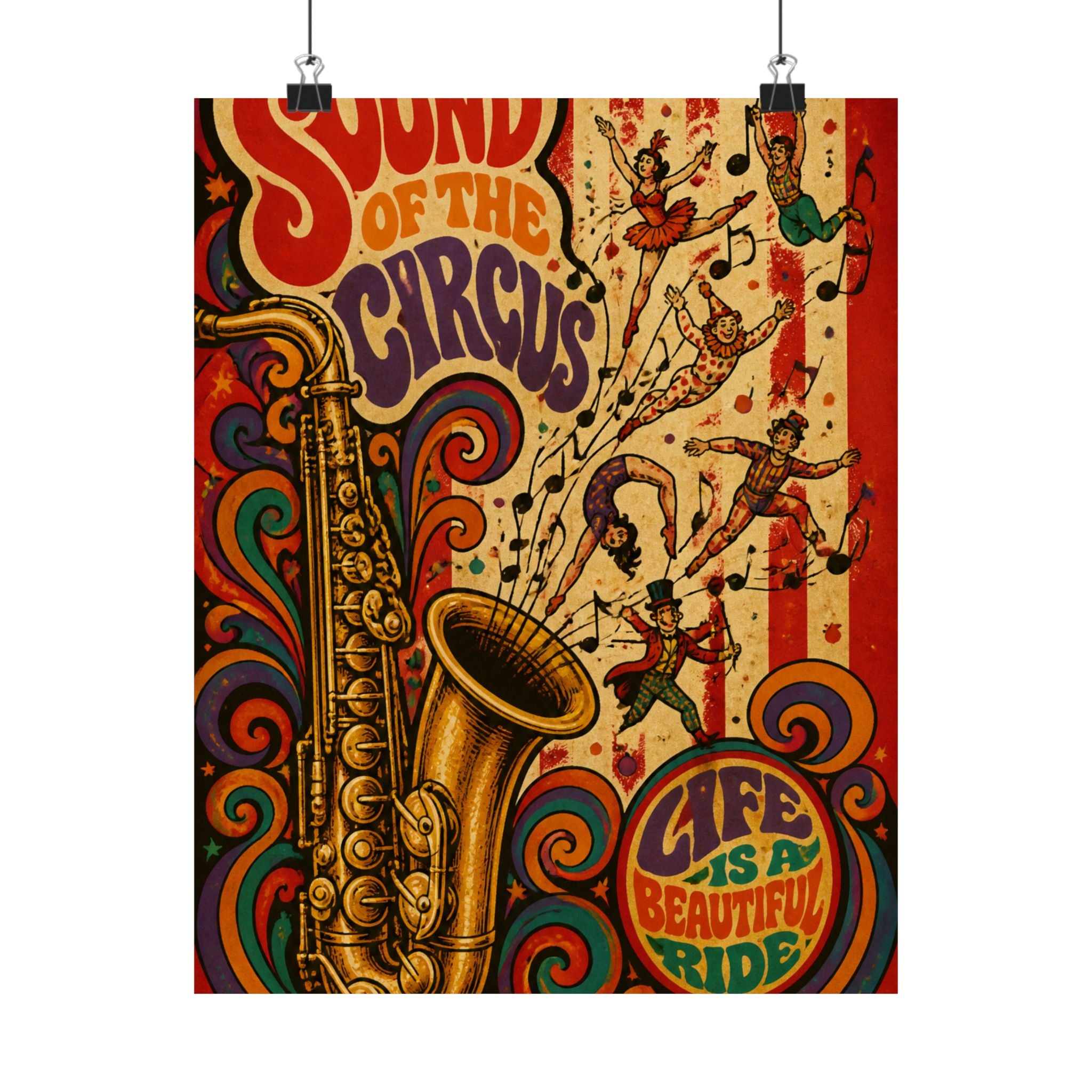 Saxophone Music Circus Wall Art Poster 18×24 Psychedelic Cafe Decor Maximalist Print