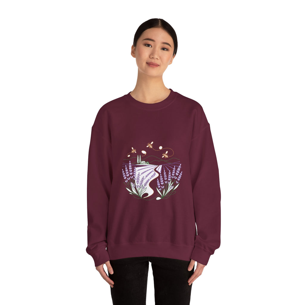 Matching Couple Sweatshirt - Lavender Fields & Canyon Matching Couple Premium Fleece Sweatshirt Minimalist Art His Hers Christmas Gift - Design A
