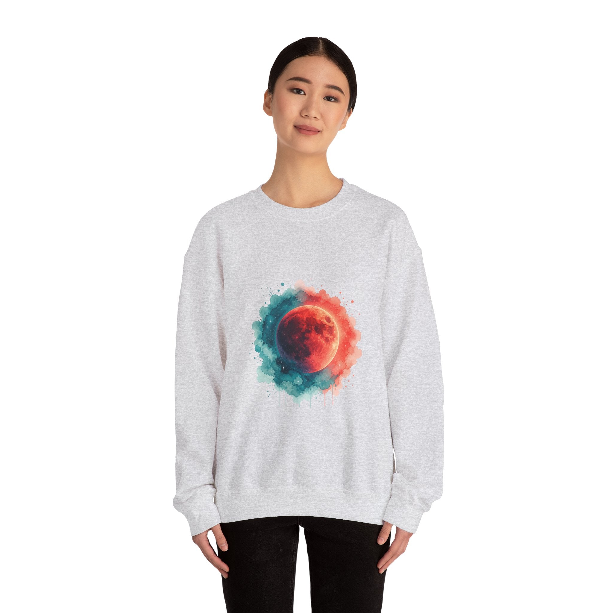 Matching Couple Sweatshirt - Solar & Lunar Eclipse Matching Couple Crewneck Sweatshirt Watercolor Art His Hers Engagement Gift - Design B