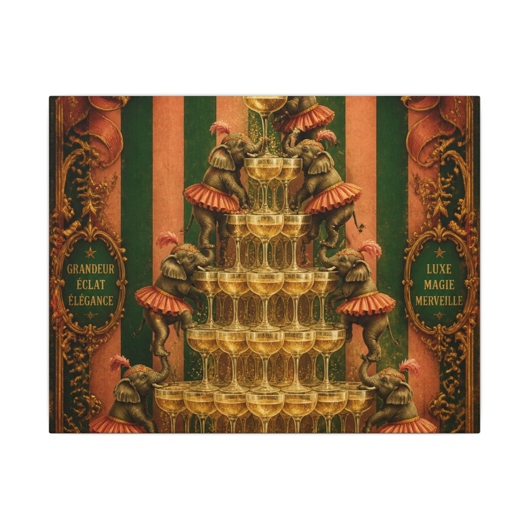 Champagne Tower Elephants Wall Art Canvas 16×20 Baroque Home Office Decor Maximalist Print