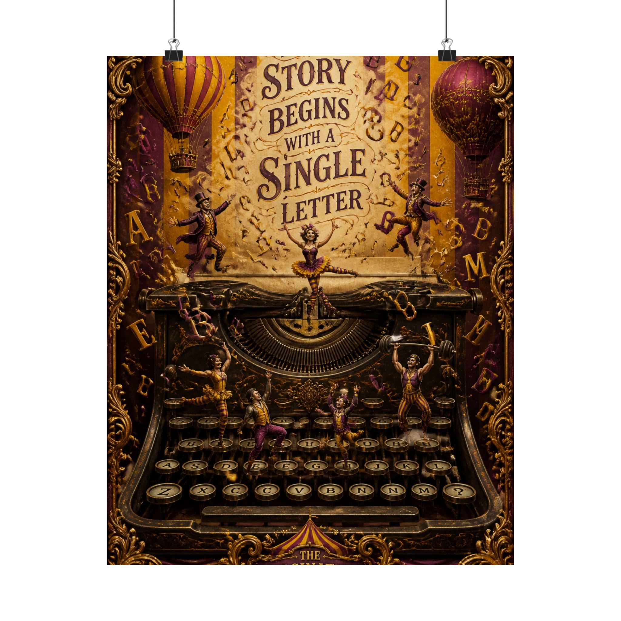 Typewriter Flying Letters Wall Art Poster 24×36 Baroque Studio Decor Maximalist Print