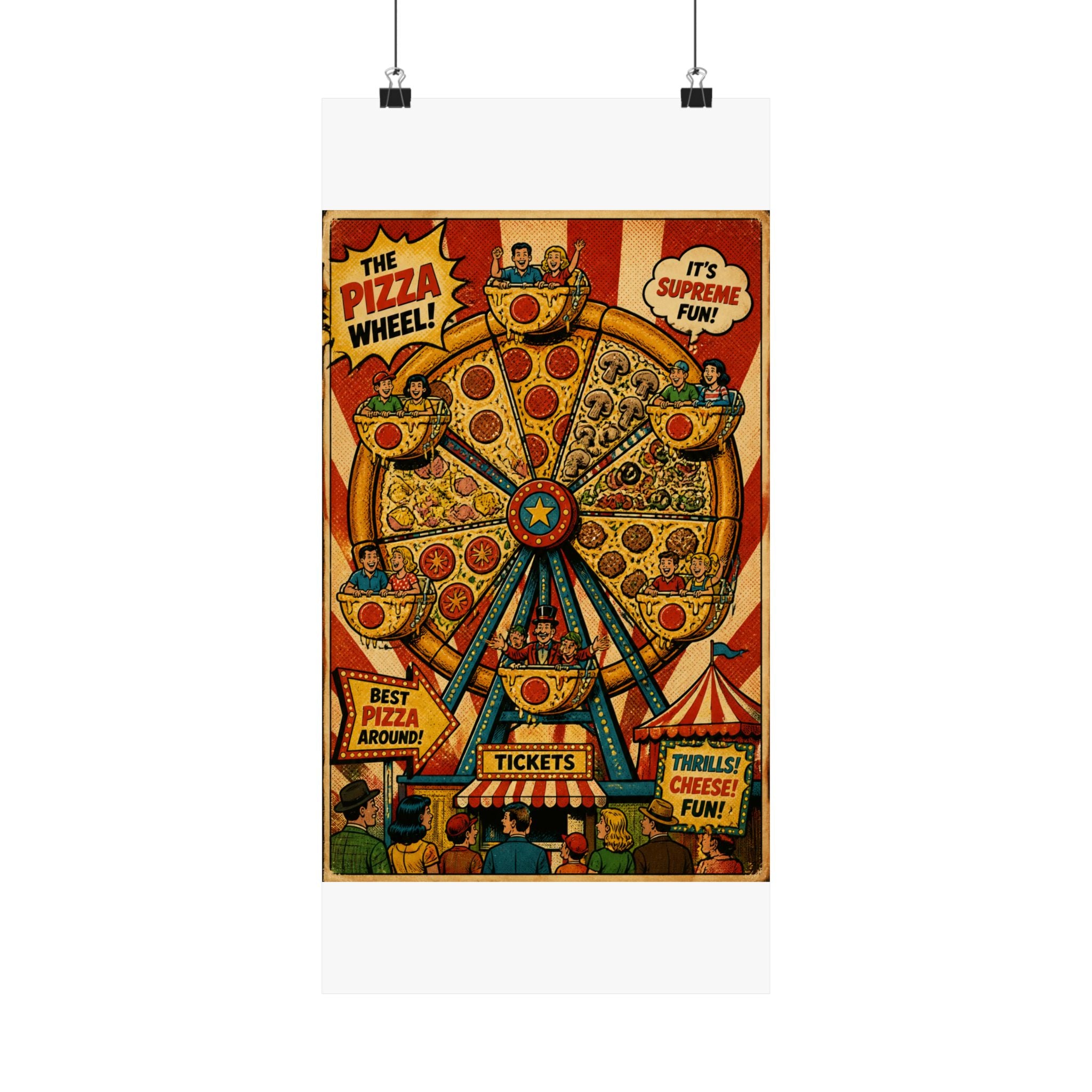 Pizza Ferris Wheel Wall Art Poster 18×24 Pop Art Living Room Decor Maximalist Print