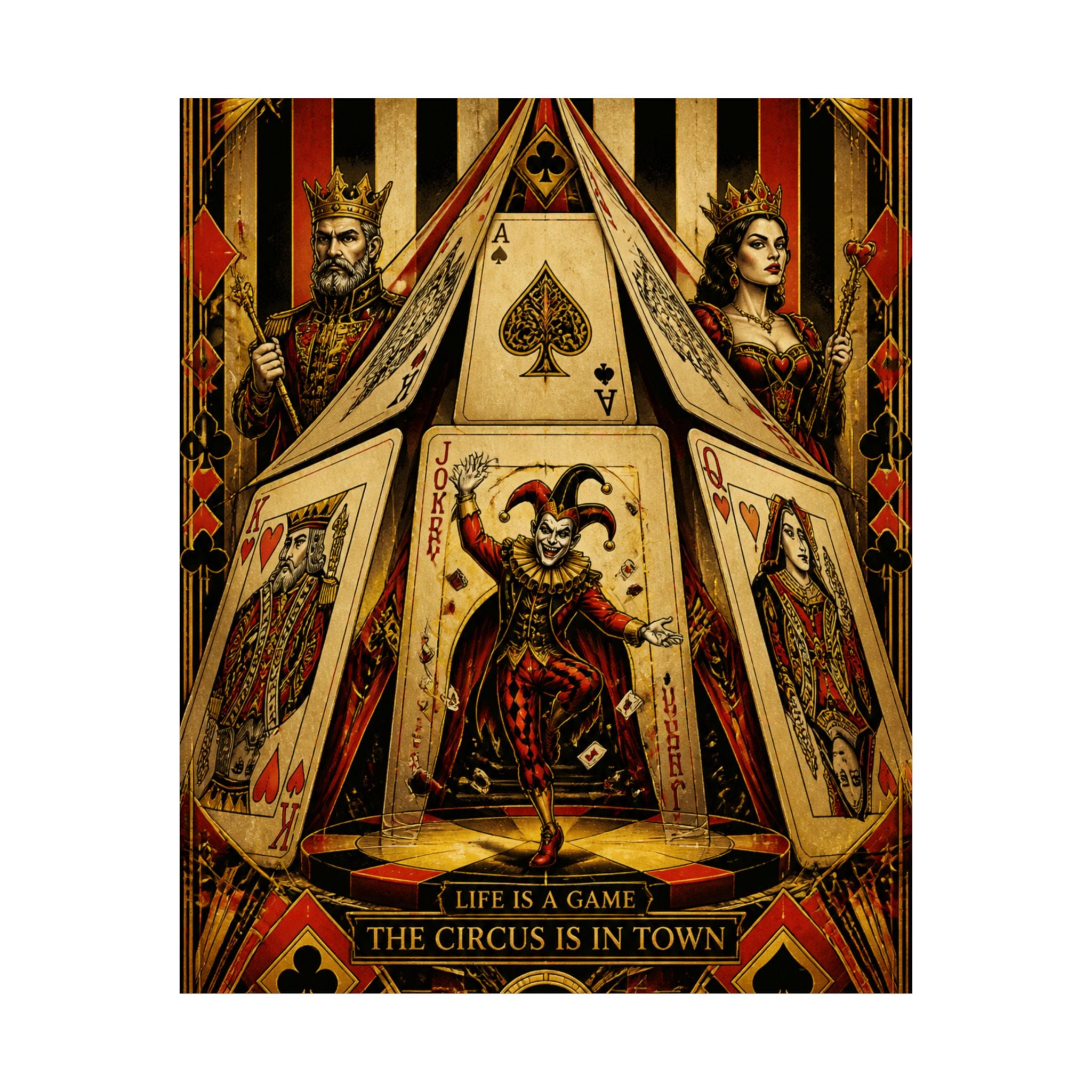 Playing Cards Tent Wall Art Poster 24×36 Art Deco Bar Area Decor Maximalist Print