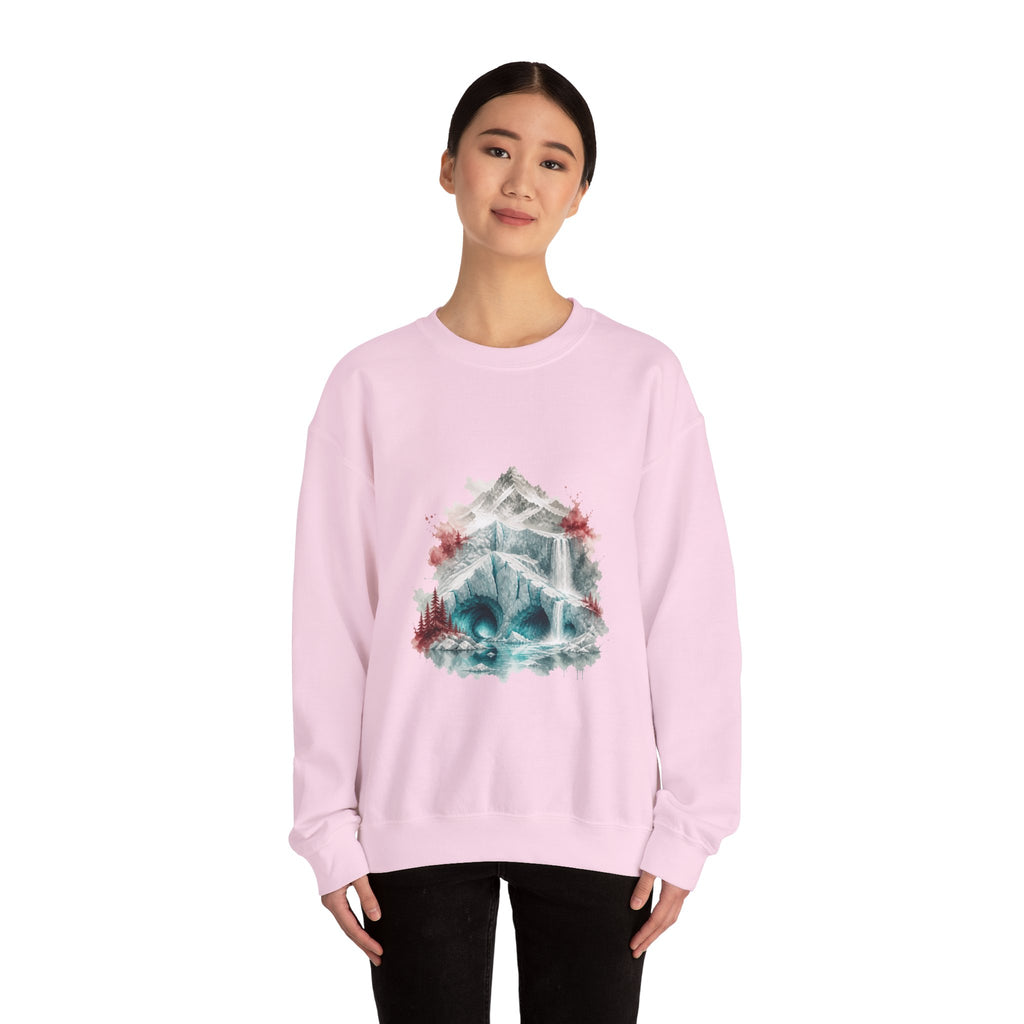 Matching Couple Sweatshirt - Volcano & Glacier Matching Couple Premium Fleece Sweatshirt Watercolor Art His Hers Birthday Gift - Design B