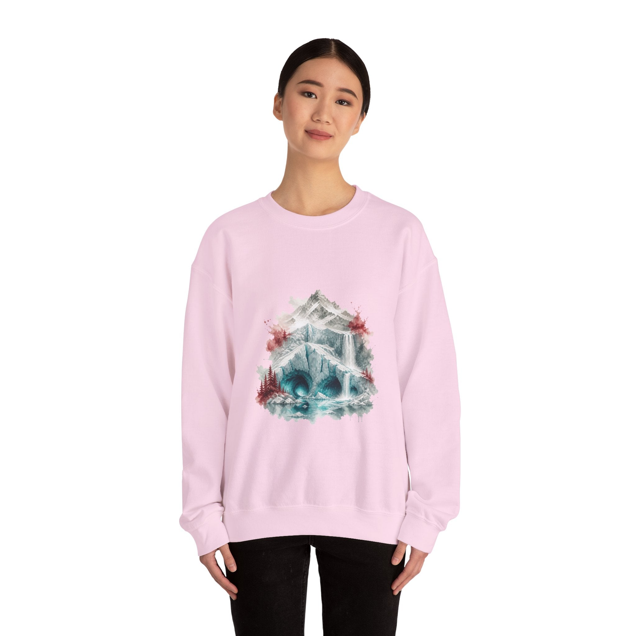 Matching Couple Sweatshirt - Volcano & Glacier Matching Couple Premium Fleece Sweatshirt Watercolor Art His Hers Birthday Gift - Design B