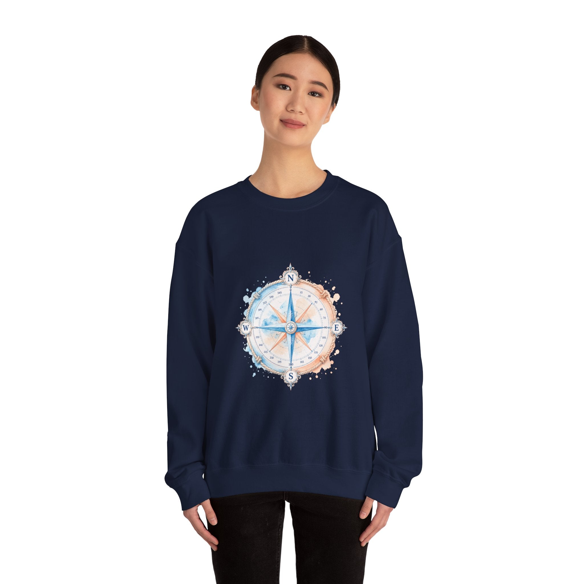 Matching Couple Sweatshirt - Compass North & South Matching Couple Premium Fleece Sweatshirt Watercolor Art His Hers Birthday Gift - Design A