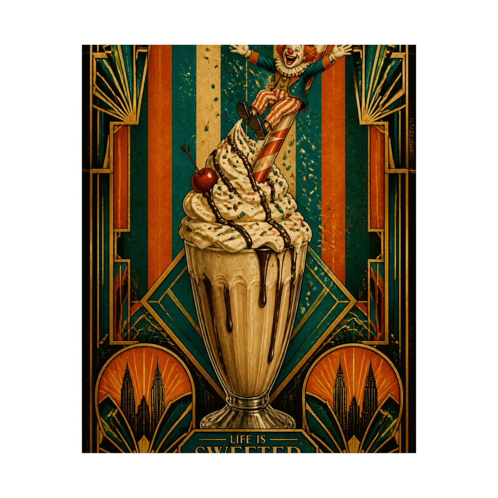 Milkshake Slide Clown Wall Art Poster 18×24 Art Deco Entryway Decor Maximalist Print