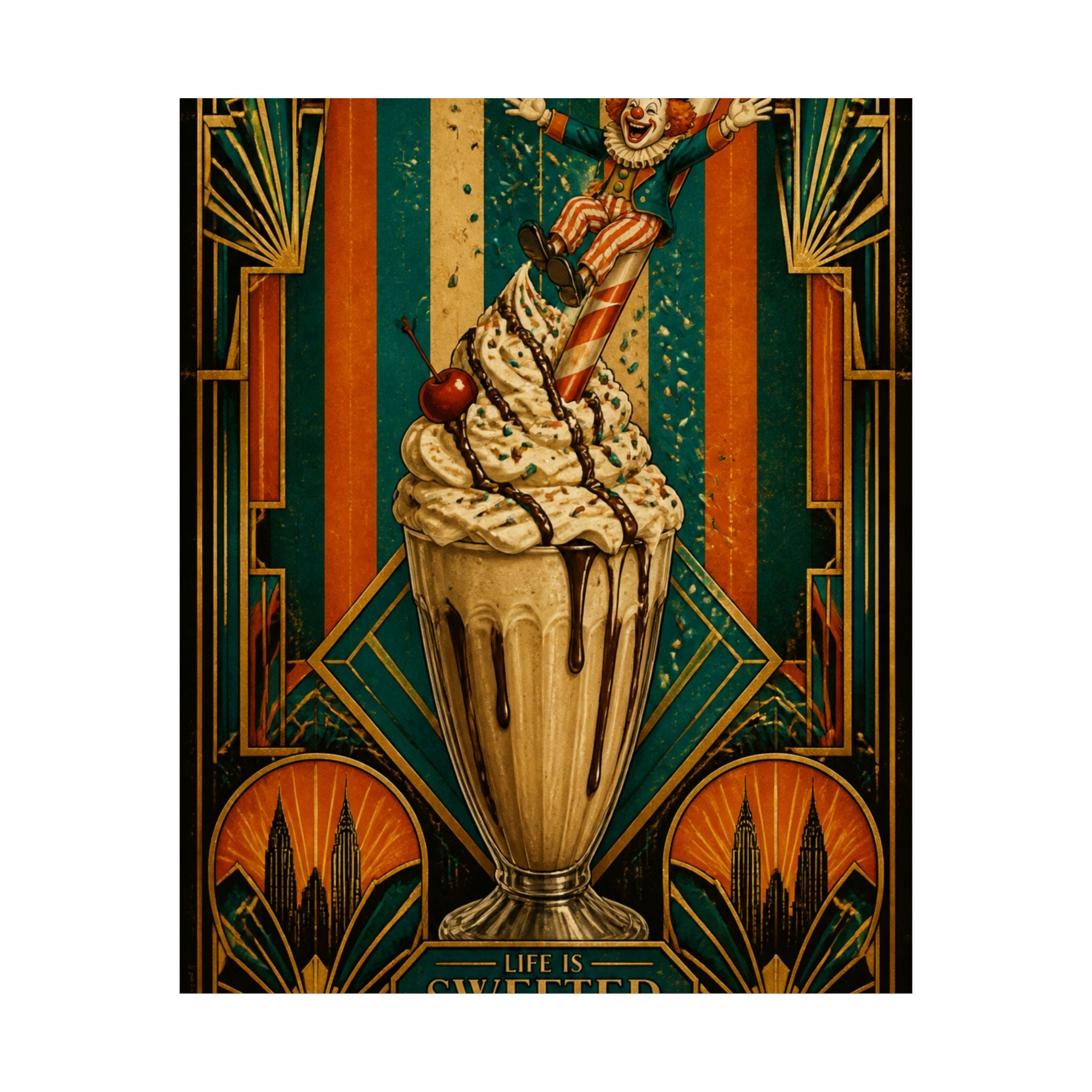 Milkshake Slide Clown Wall Art Poster 18×24 Art Deco Entryway Decor Maximalist Print