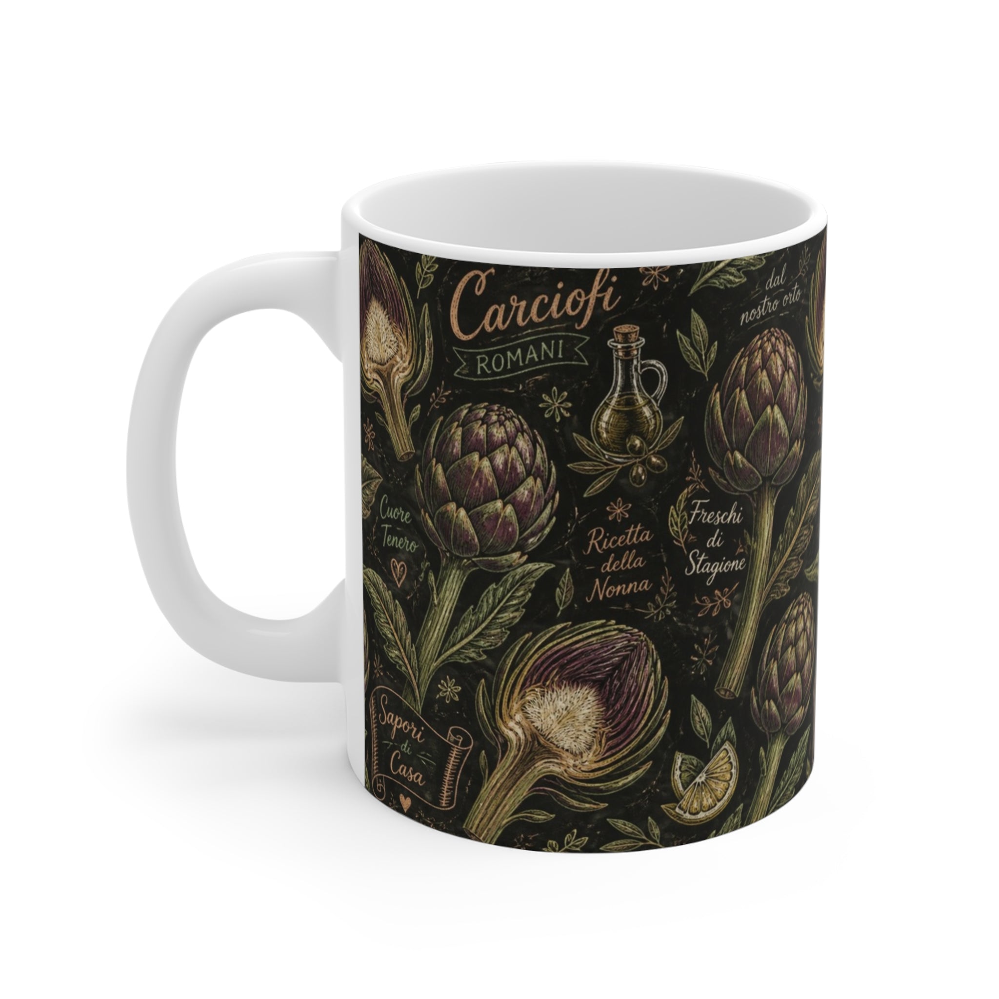 Globe Artichokes 11oz Ceramic Mug Mediterranean Kitchen Chalk Art Design Italian Cottagecore Gift