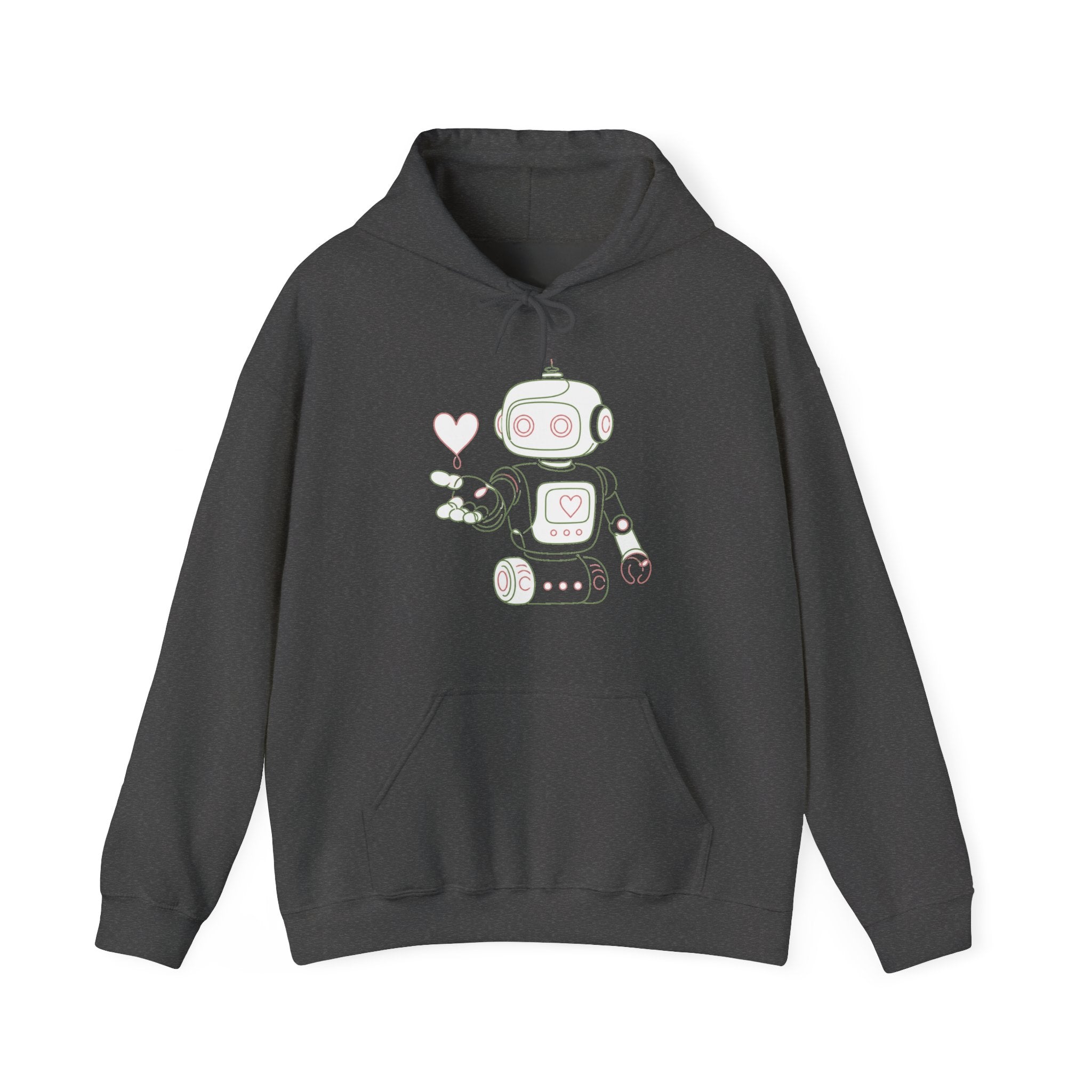 Matching Couple Sweatshirt - Robot & Heart Matching Couple Hooded Sweatshirt Minimalist Art His Hers Valentine Gift - Design A