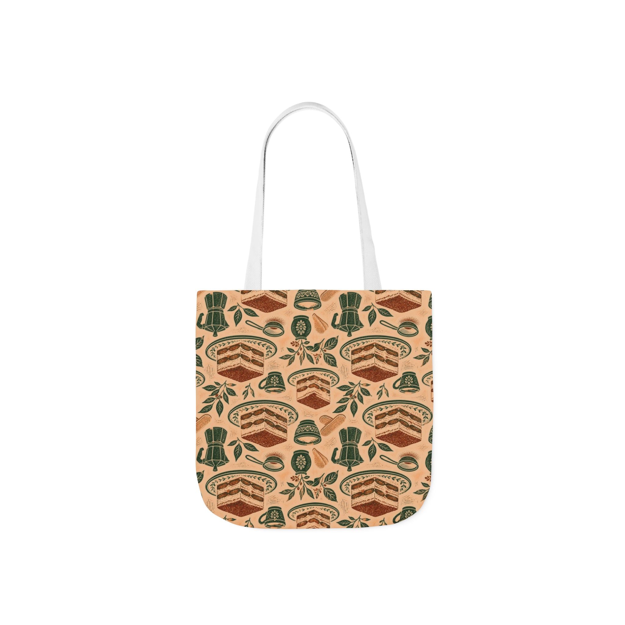 Tiramisu Layers Canvas Tote Bag Mediterranean Kitchen Linocut Design Italian Cottagecore Gift