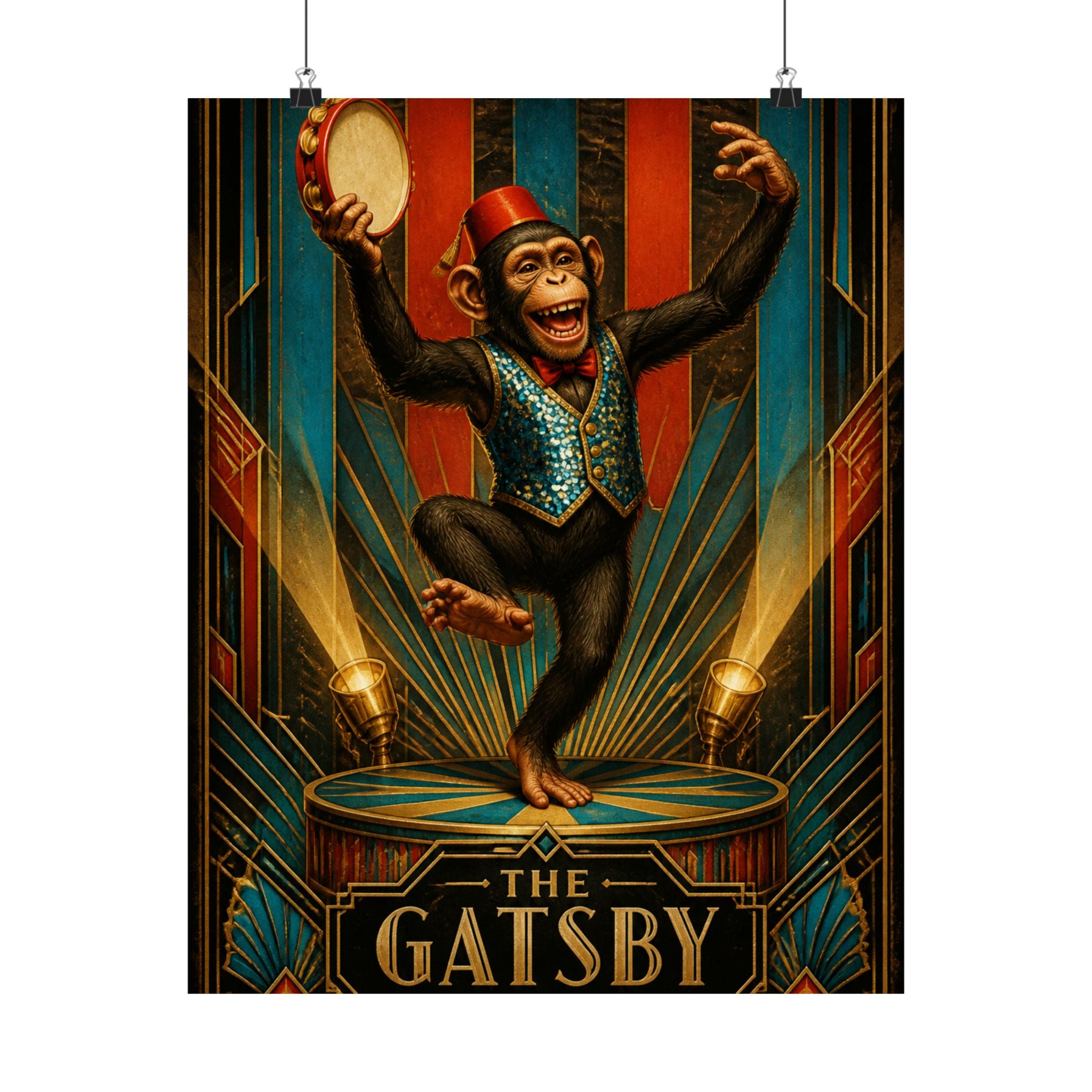 Dancing Monkey Wall Art Poster 24×36 Art Deco Bar Area Decor Maximalist Print