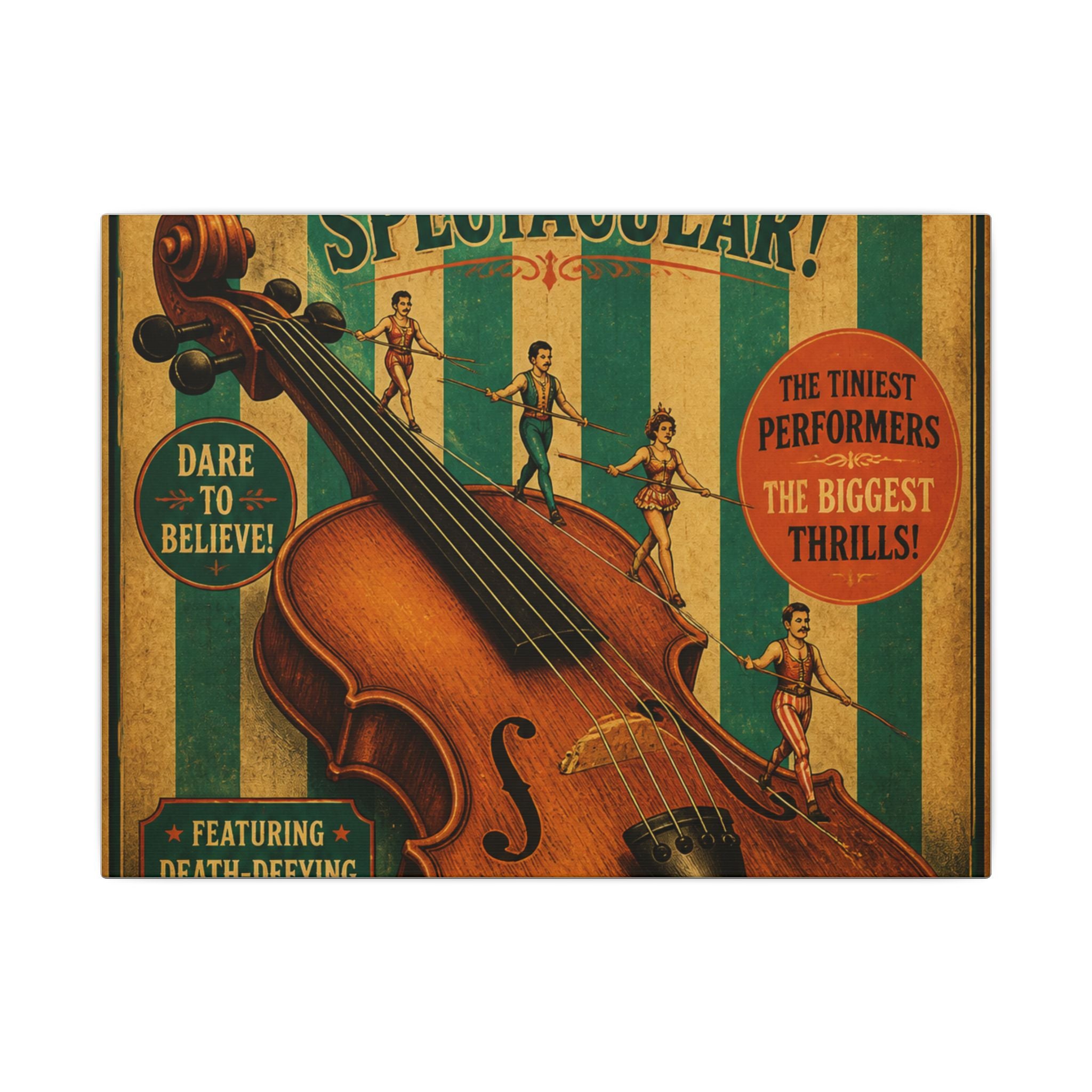 Violin Tightrope Bridge Wall Art Canvas 24×36 Vintage Circus Bedroom Decor Maximalist Print