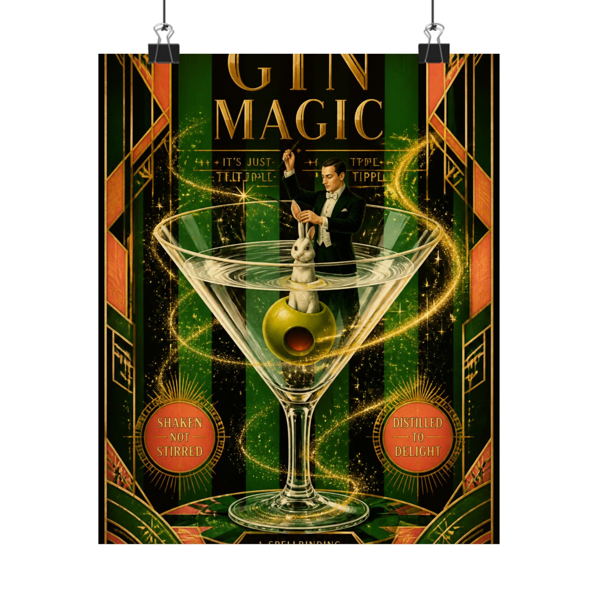 Martini Magician Wall Art Poster 24×36 Art Deco Bar Area Decor Maximalist Print