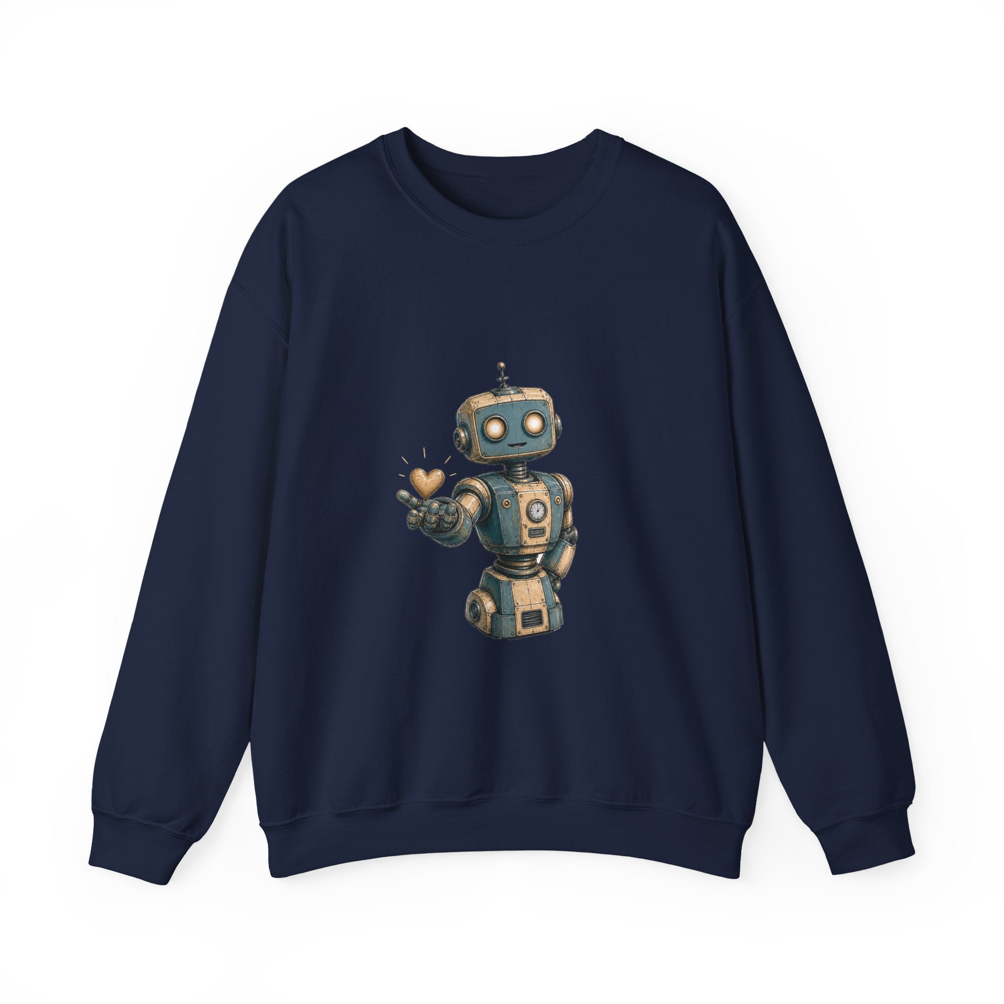Matching Couple Sweatshirt - Robot & Heart Matching Couple Premium Fleece Sweatshirt Hand-Drawn Art His Hers Anniversary Gift - Design A