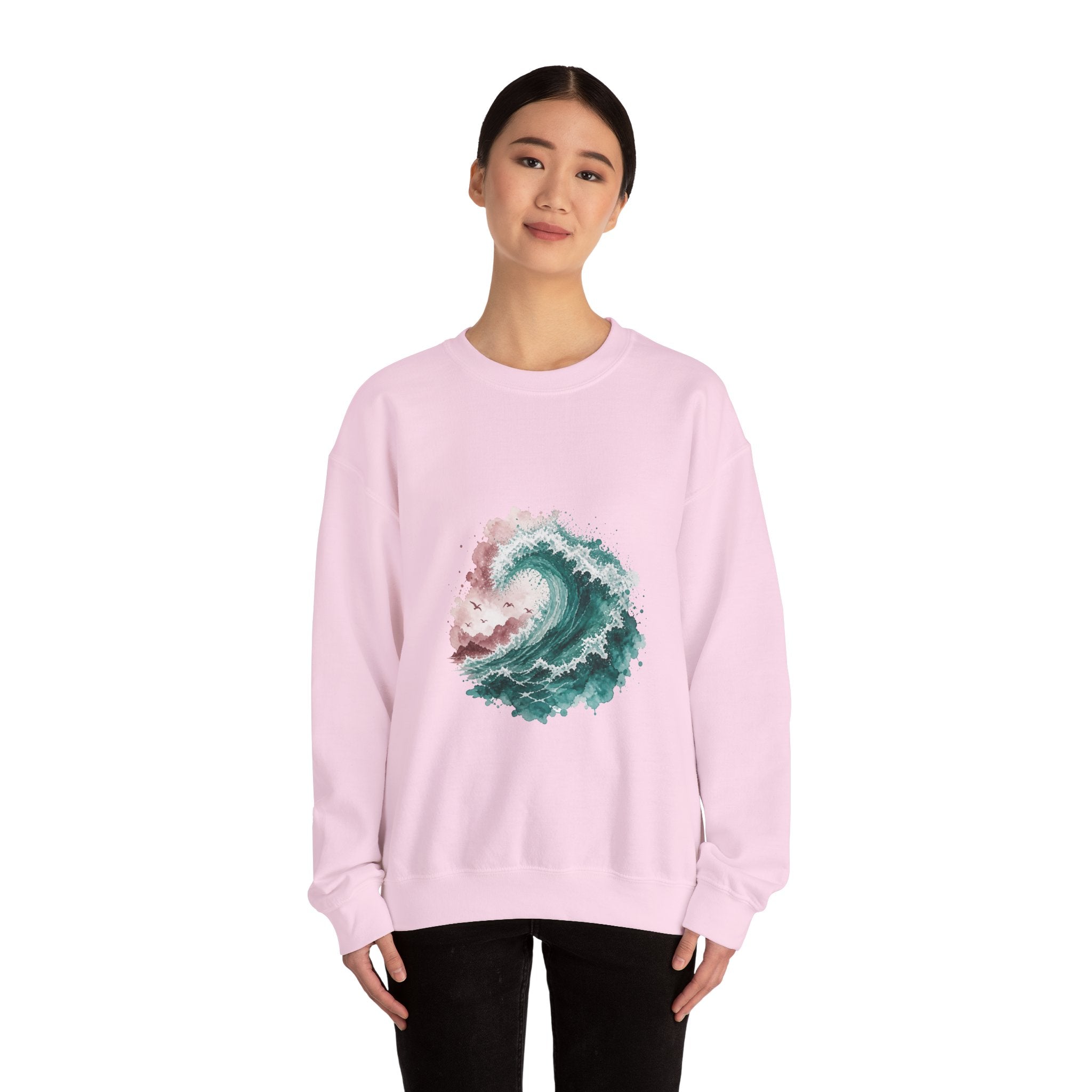 Matching Couple Sweatshirt - Mountain & Ocean Matching Couple Crewneck Sweatshirt Watercolor Art His Hers Engagement Gift - Design B