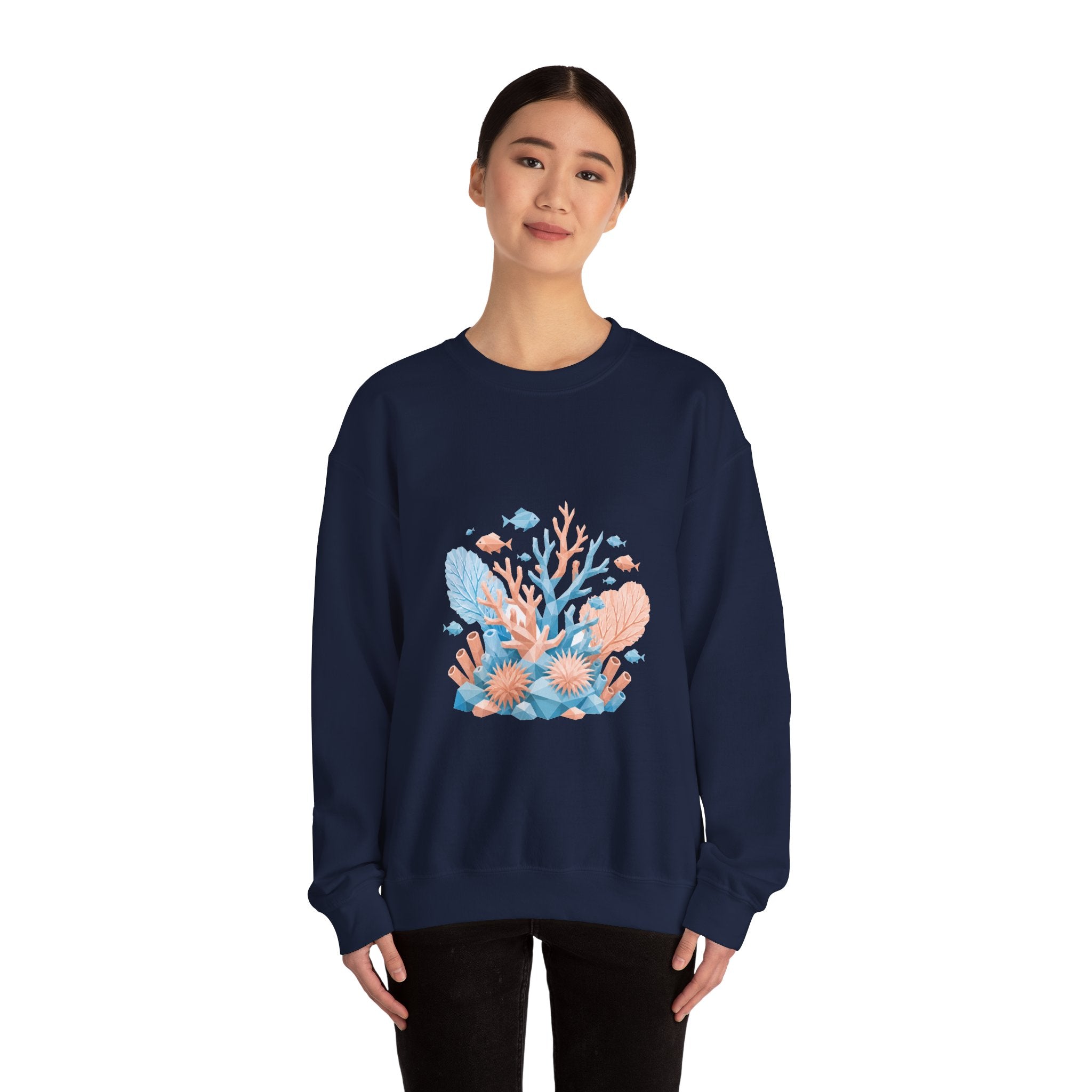Matching Couple Sweatshirt - Coral Reef & Deep Sea Matching Couple Crewneck Sweatshirt Geometric Art His Hers Couple Gift - Design A