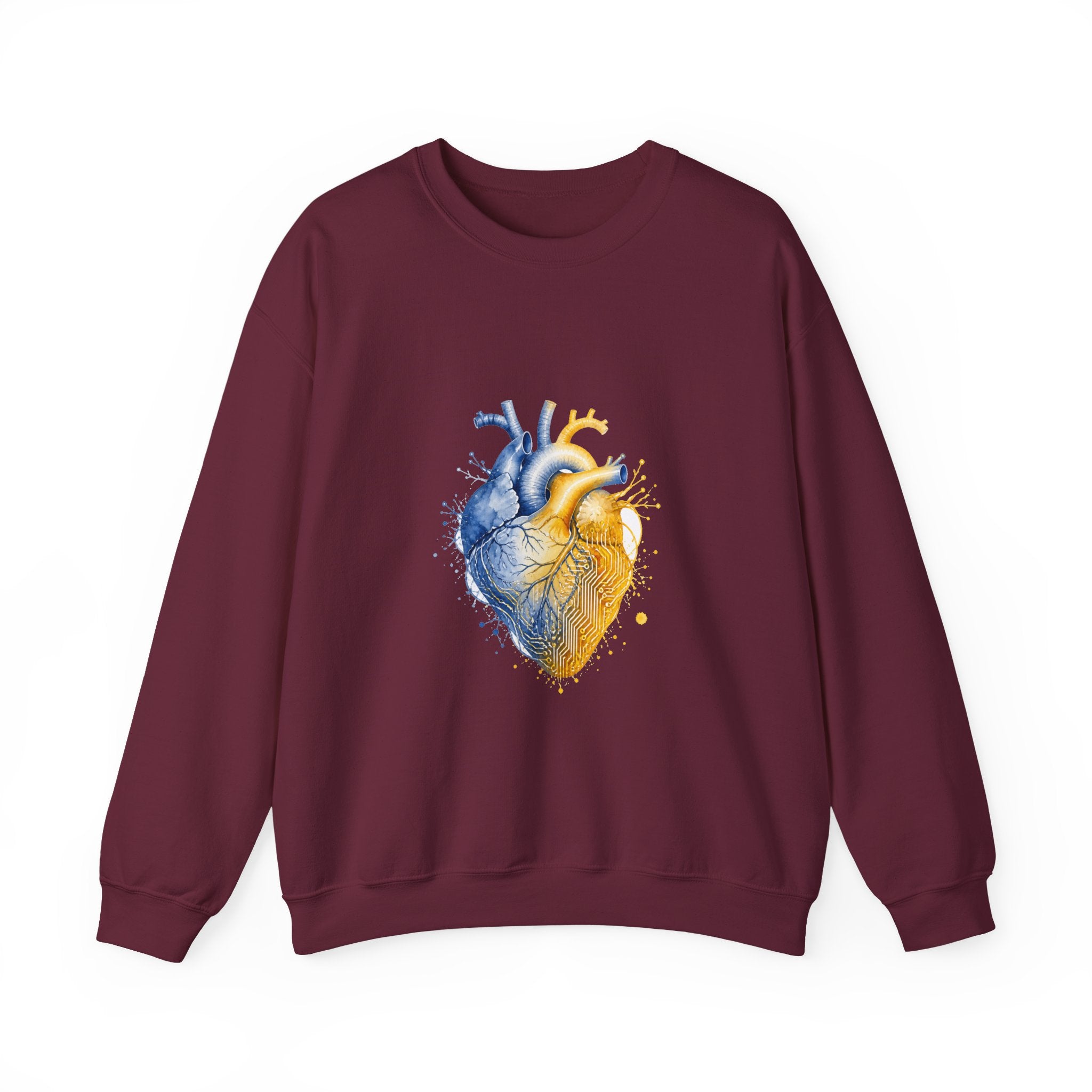 Matching Couple Sweatshirt - Robot & Heart Matching Couple Crewneck Sweatshirt Watercolor Art His Hers Engagement Gift - Design B