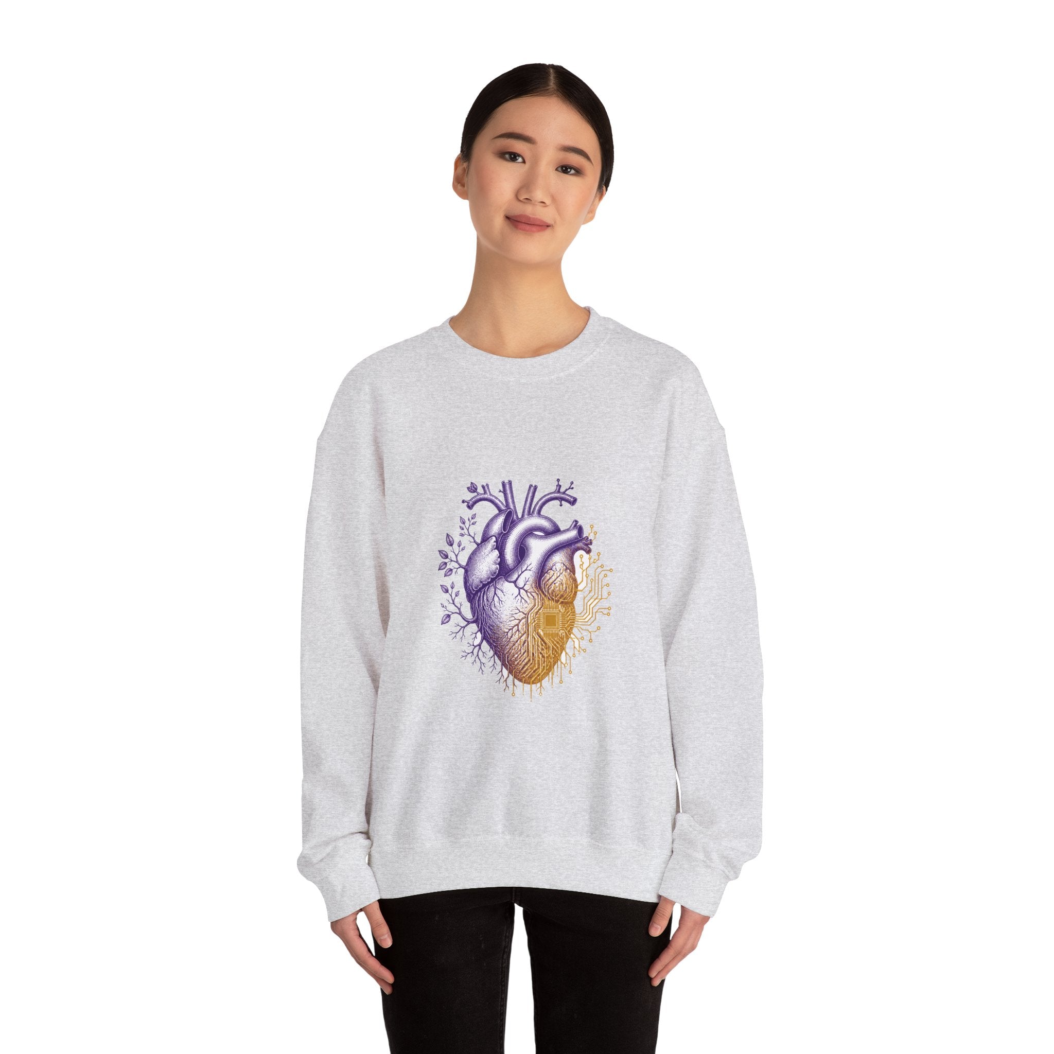 Matching Couple Sweatshirt - Robot & Heart Matching Couple Crewneck Sweatshirt Vintage Art His Hers Wedding Gift - Design B