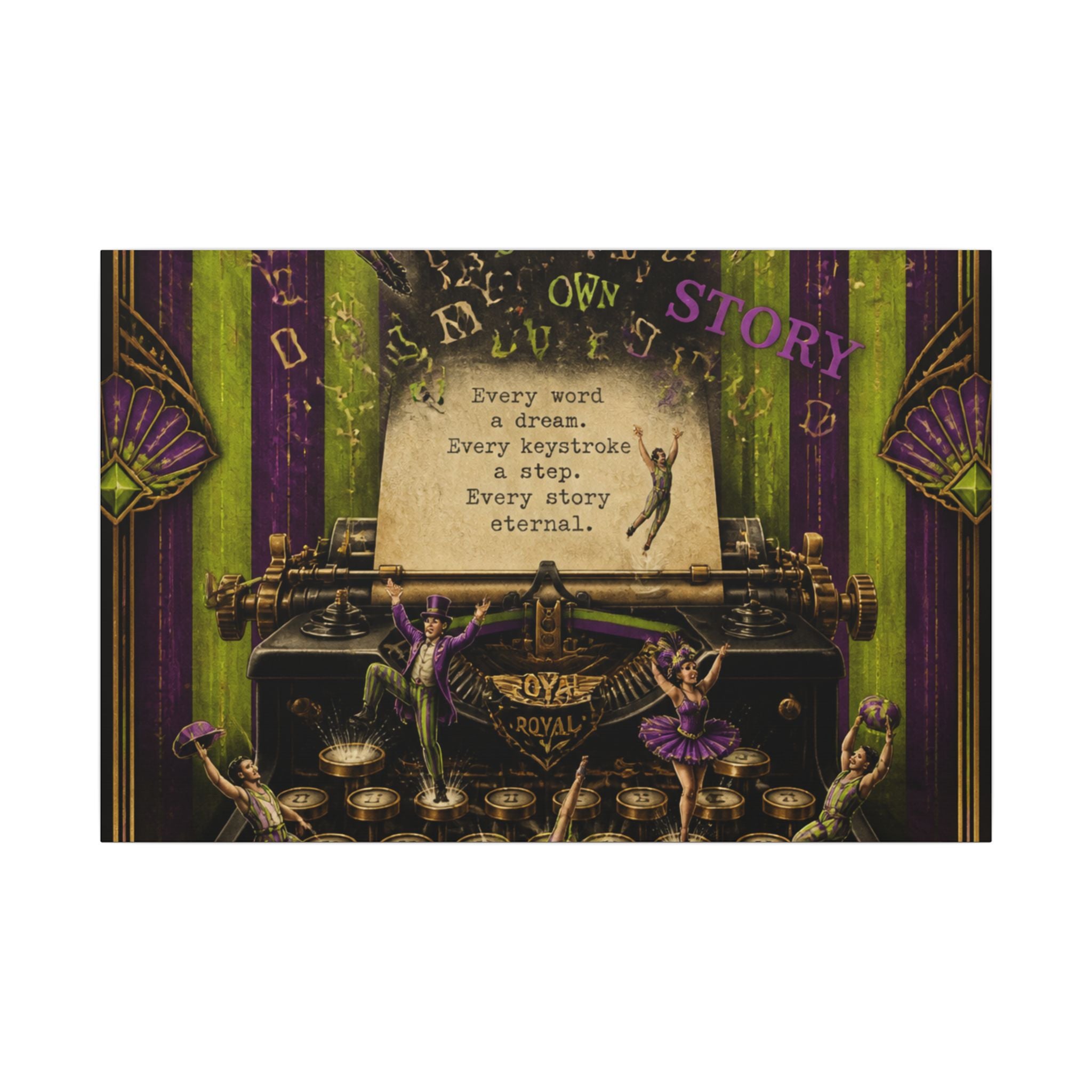 Typewriter Flying Letters Wall Art Canvas 16×20 Art Deco Entryway Decor Maximalist Print