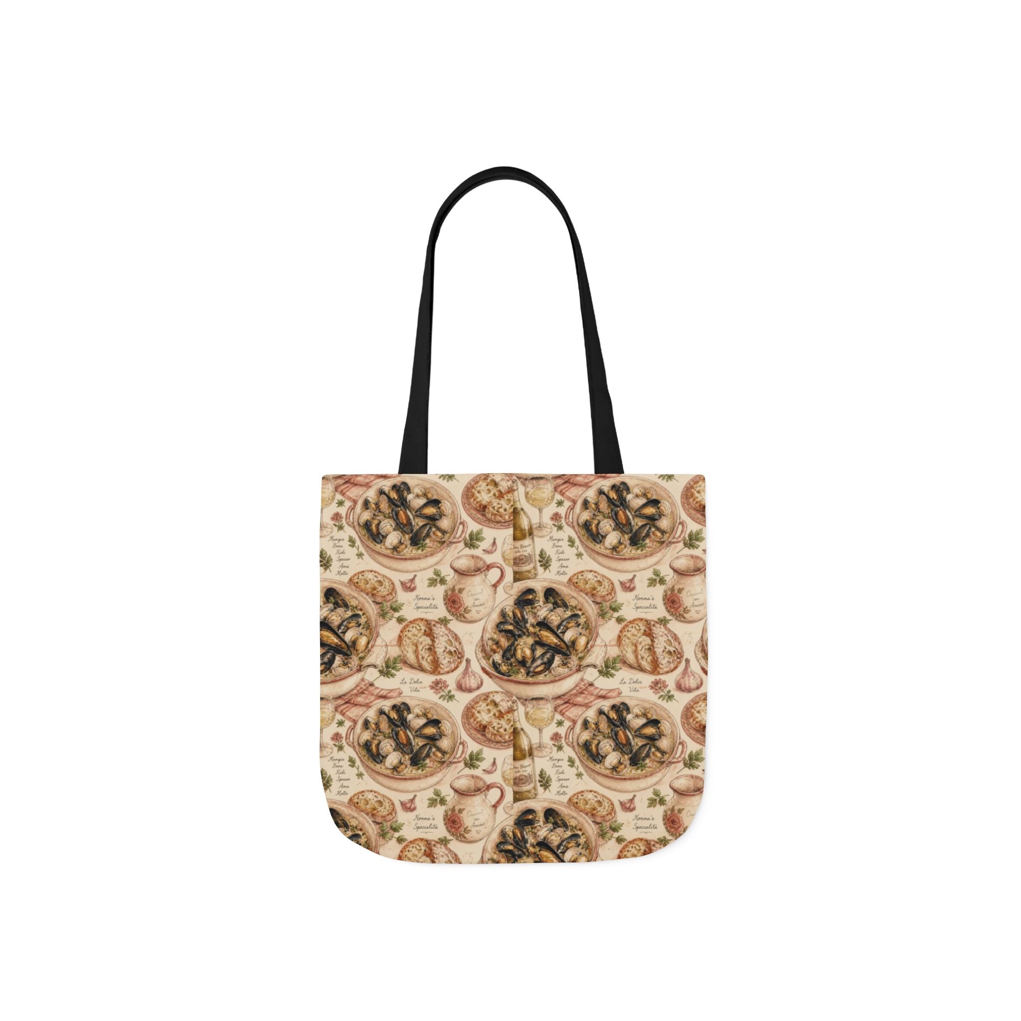 Mussels & Clams Canvas Tote Bag Mediterranean Kitchen Watercolor Design Italian Cottagecore Gift