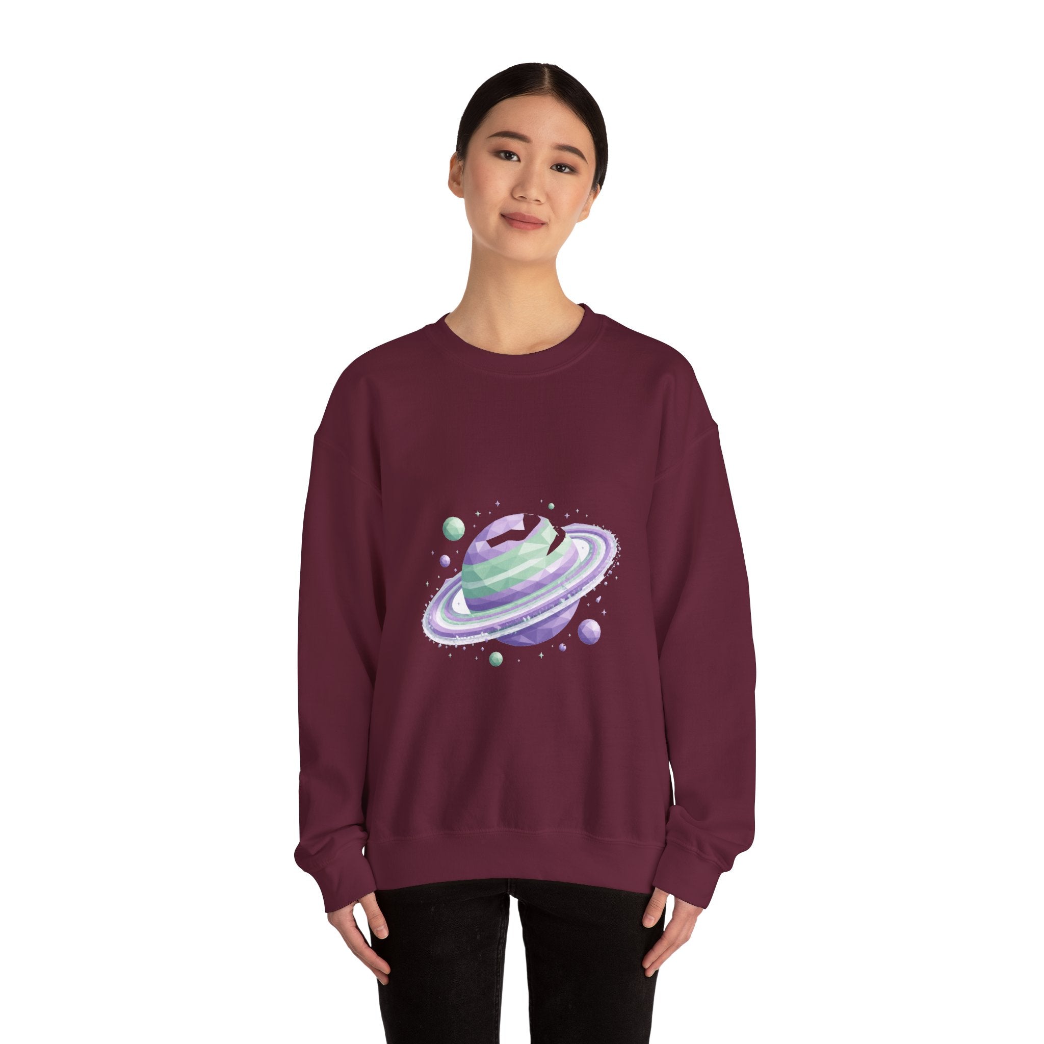 Matching Couple Sweatshirt - Astronaut & Planet Matching Couple Crewneck Sweatshirt Geometric Art His Hers Couple Gift - Design B