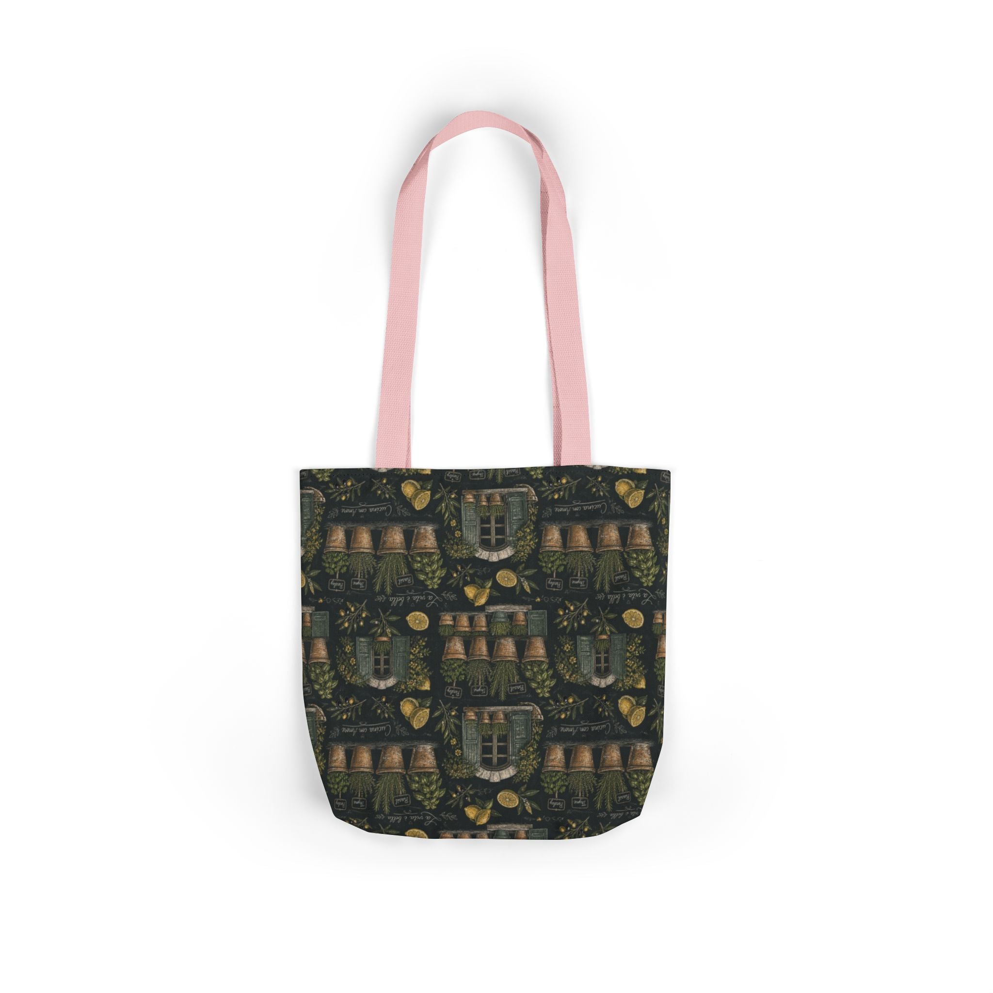 Terracotta Herb Pots Canvas Tote Bag Mediterranean Kitchen Chalk Art Design Italian Cottagecore Gift