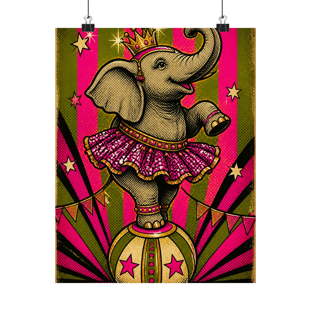 Elephant on Ball Wall Art Poster 24×36 Pop Art Restaurant Decor Maximalist Print