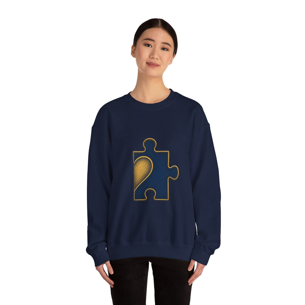 Matching Couple Sweatshirt - Puzzle Pieces Matching Couple Premium Fleece Sweatshirt Hand-Drawn Art His Hers Anniversary Gift - Design B