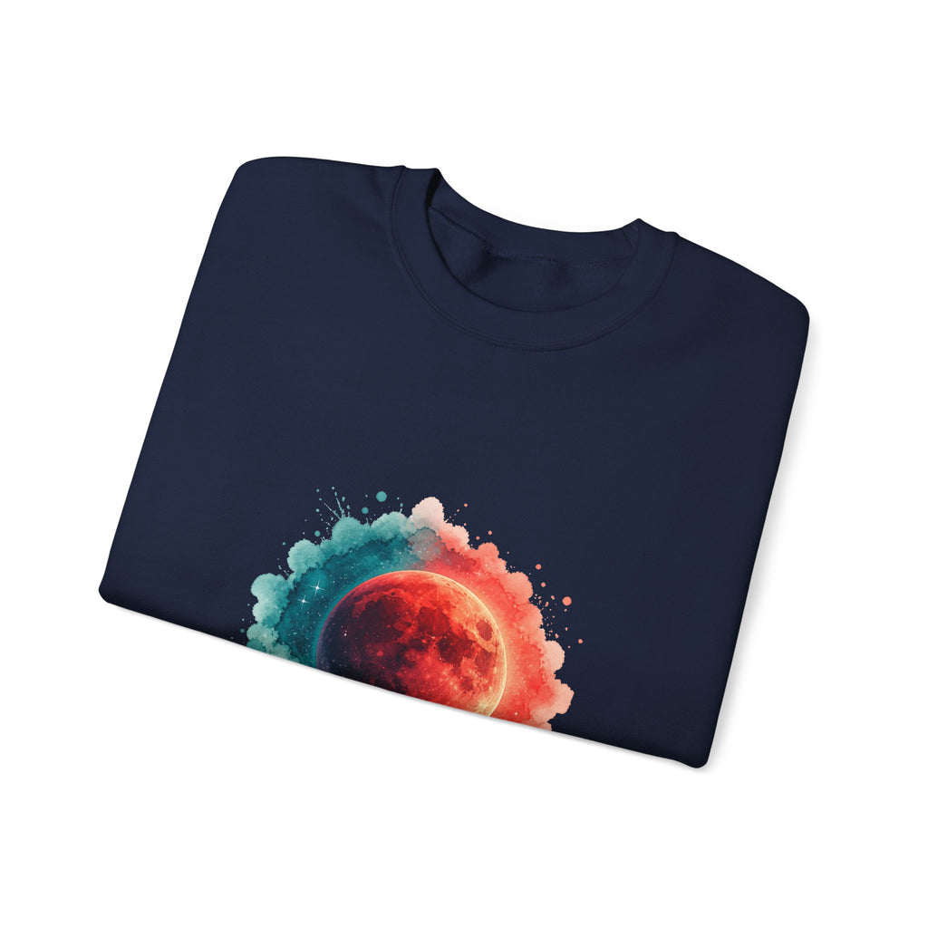 Matching Couple Sweatshirt - Solar & Lunar Eclipse Matching Couple Crewneck Sweatshirt Watercolor Art His Hers Engagement Gift - Design B
