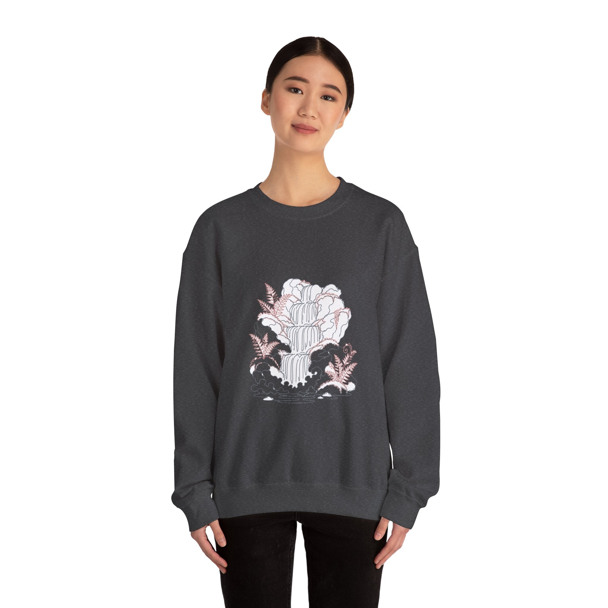 Matching Couple Sweatshirt - Wildfire & Waterfall Matching Couple Crewneck Sweatshirt Minimalist Art His Hers Valentine Gift - Design B