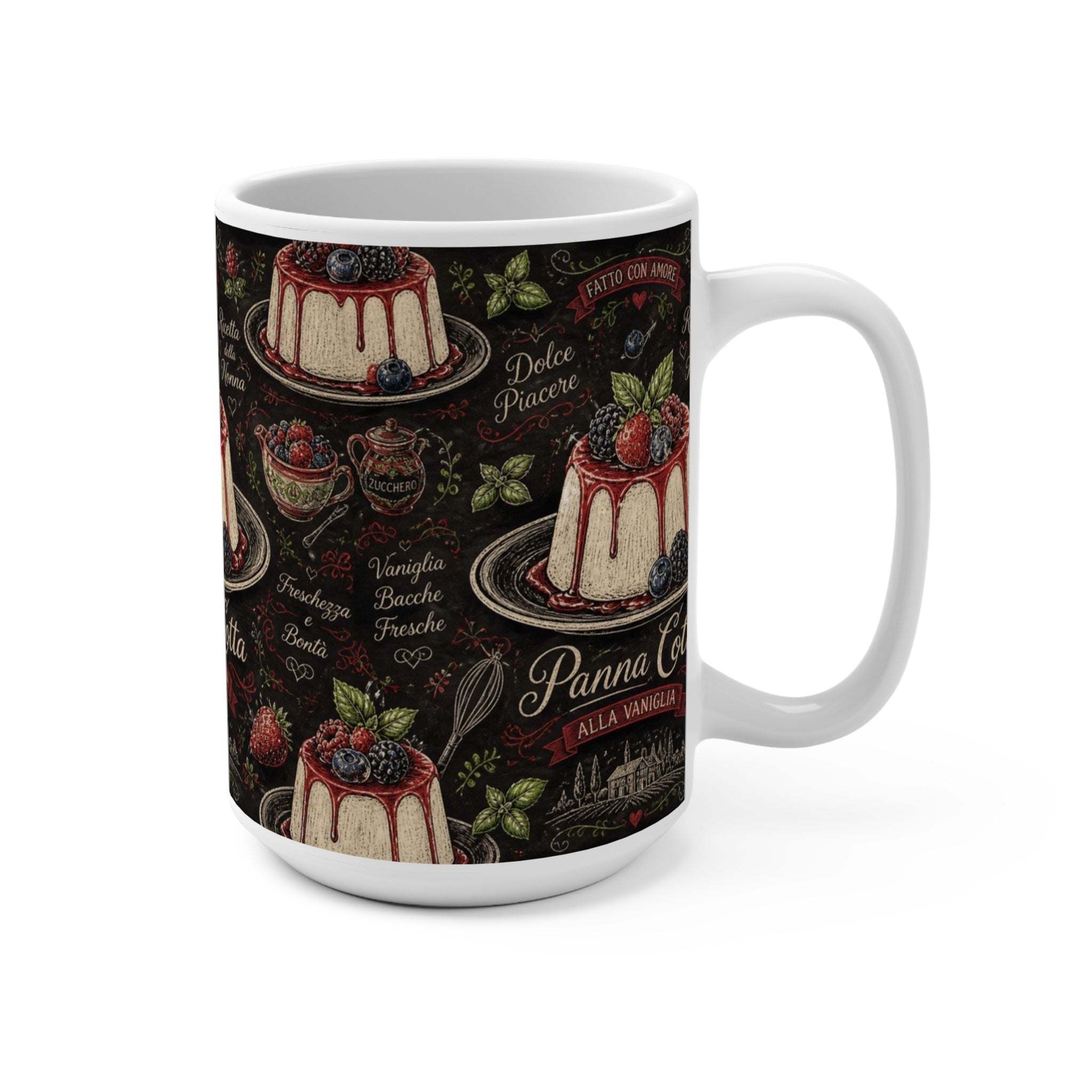Panna Cotta 15oz Ceramic Mug Mediterranean Kitchen Chalk Art Design Italian Cottagecore Gift