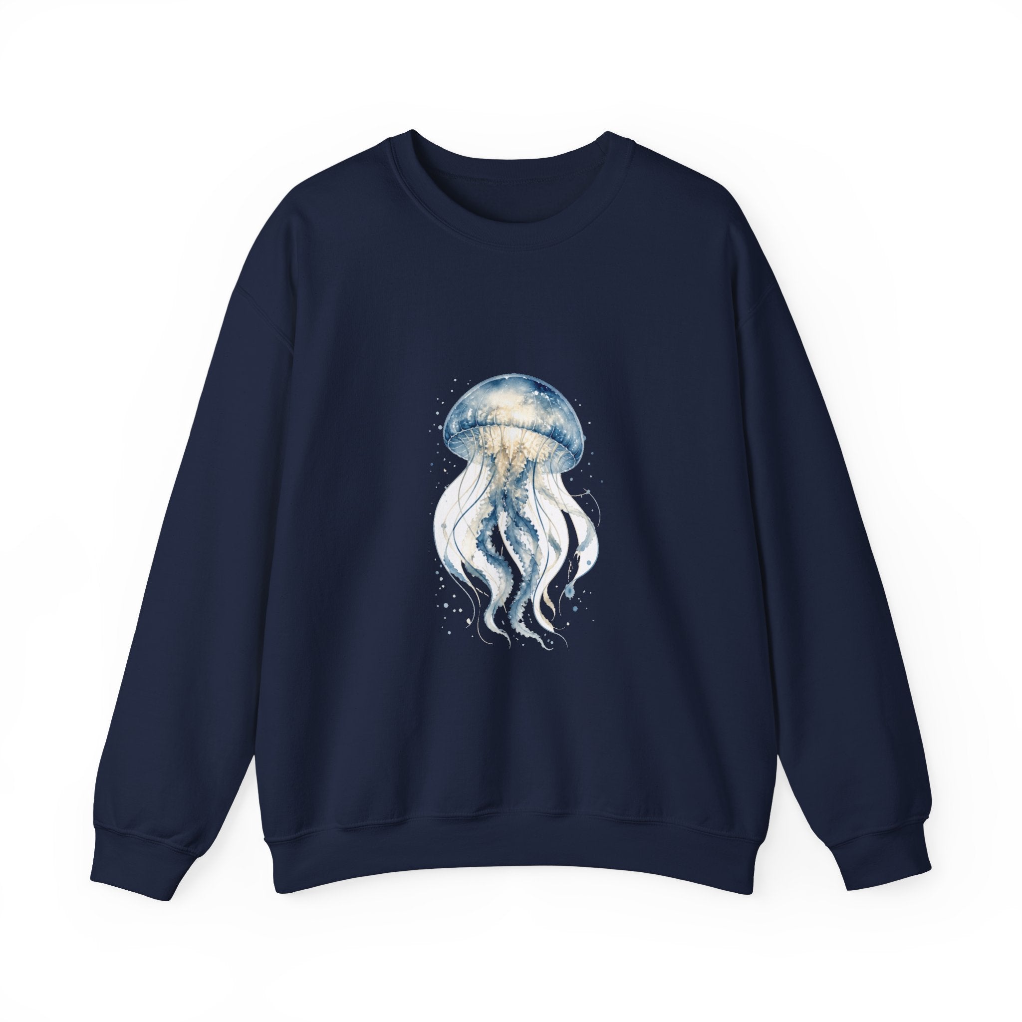 Matching Couple Sweatshirt - Octopus & Jellyfish Matching Couple Crewneck Sweatshirt Watercolor Art His Hers Engagement Gift - Design B