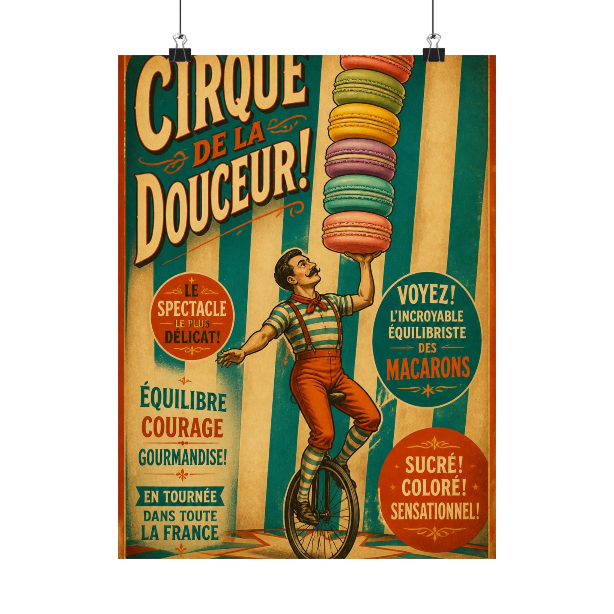 Macaron Balancing Tower Wall Art Poster 18×24 Vintage Circus Kitchen Decor Maximalist Print