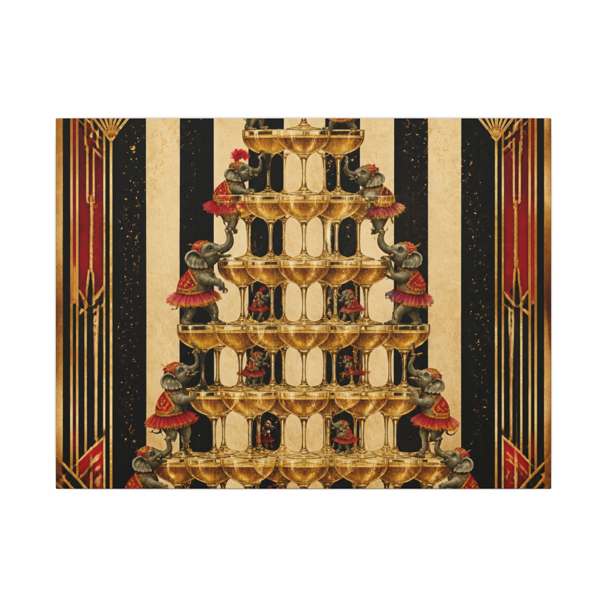 Champagne Tower Elephants Wall Art Canvas 24×36 Art Deco Bar Area Decor Maximalist Print