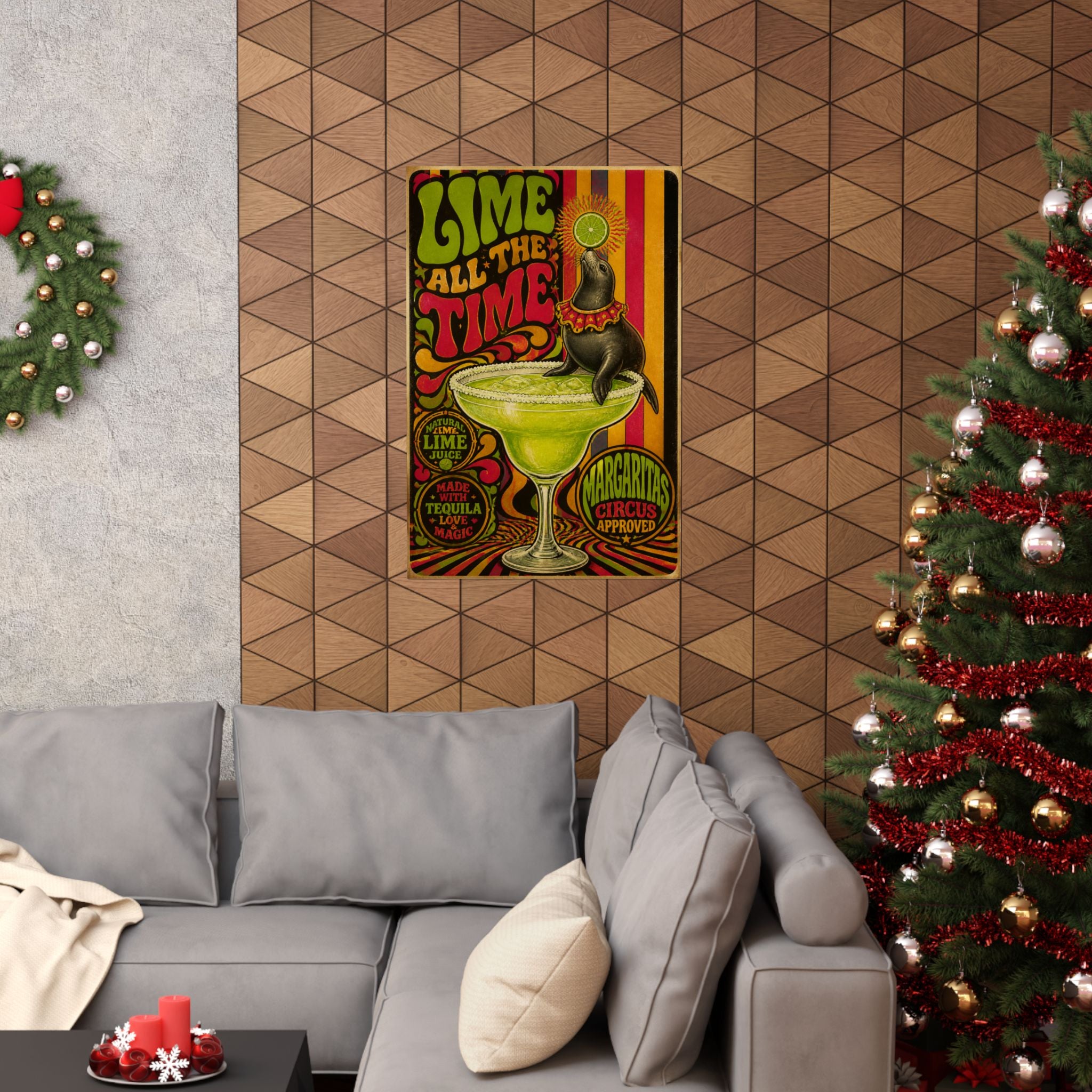 Margarita Balancing Seal Wall Art Poster 24×36 Psychedelic Dining Room Decor Maximalist Print
