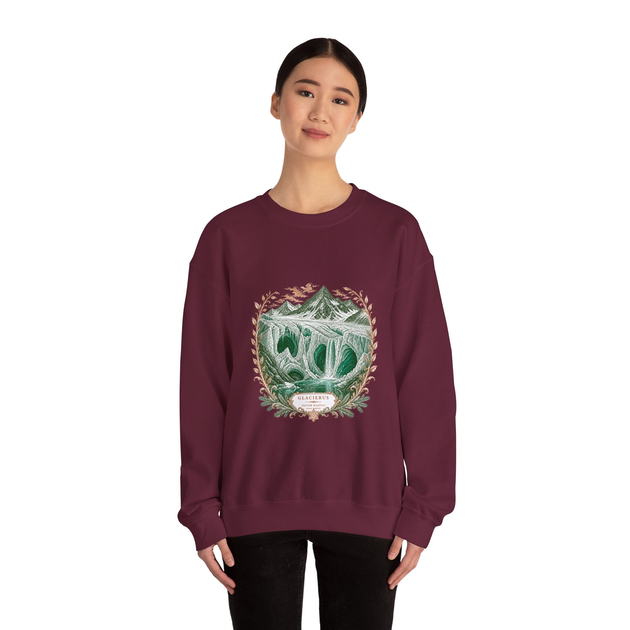 Matching Couple Sweatshirt - Volcano & Glacier Matching Couple Crewneck Sweatshirt Vintage Art His Hers Wedding Gift - Design B