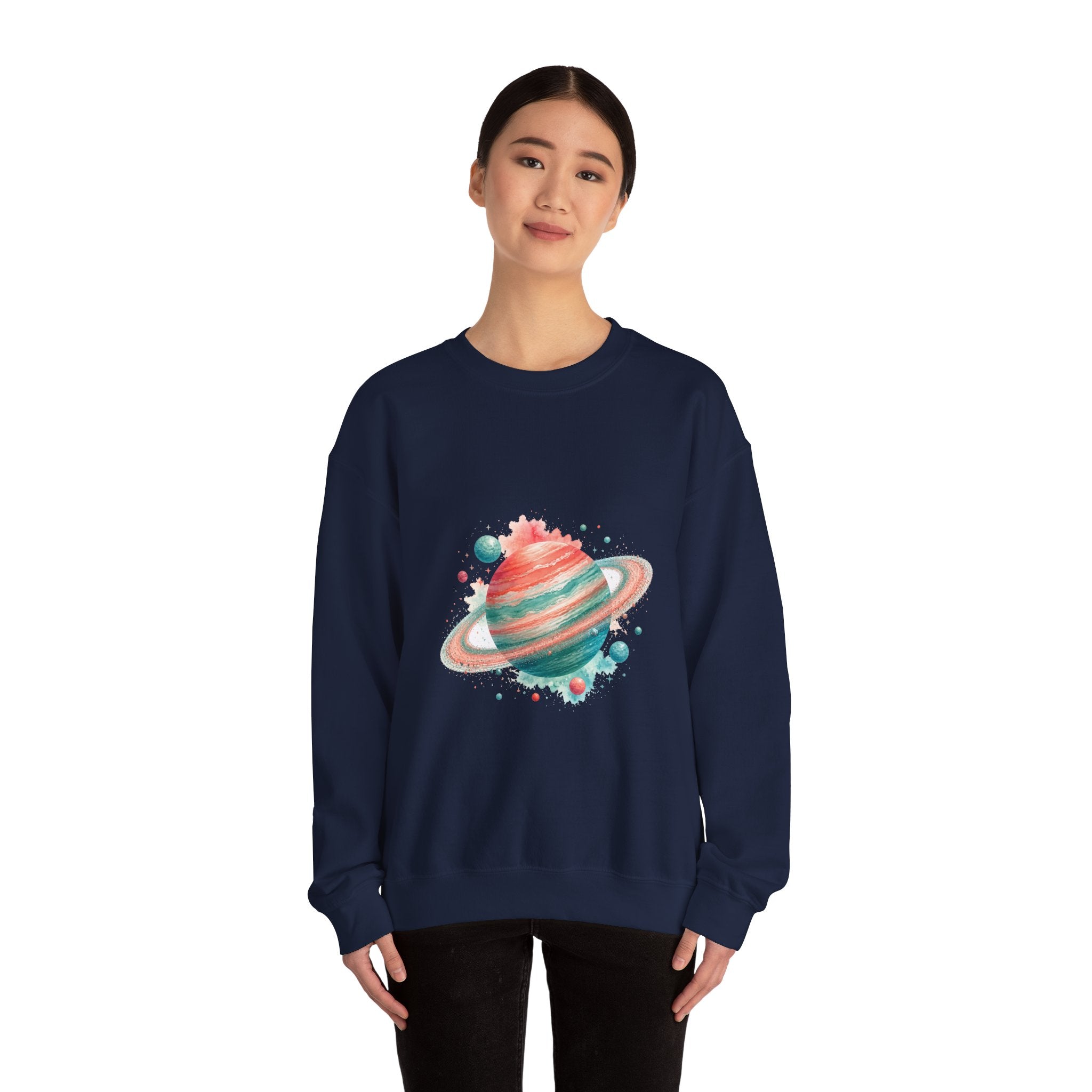 Matching Couple Sweatshirt - Astronaut & Planet Matching Couple Premium Fleece Sweatshirt Watercolor Art His Hers Birthday Gift - Design B