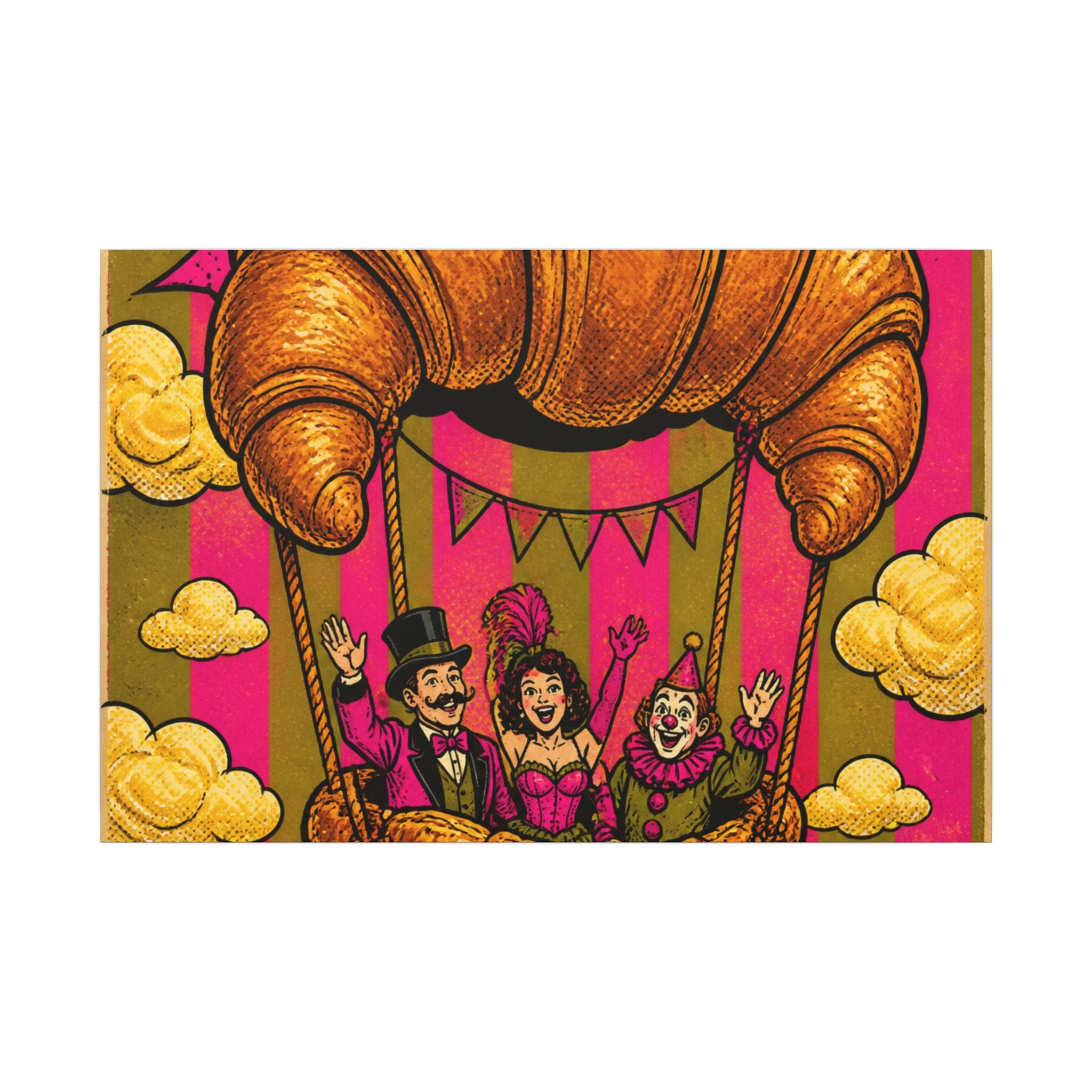 Croissant Hot Air Balloon Wall Art Canvas 24×36 Pop Art Restaurant Decor Maximalist Print