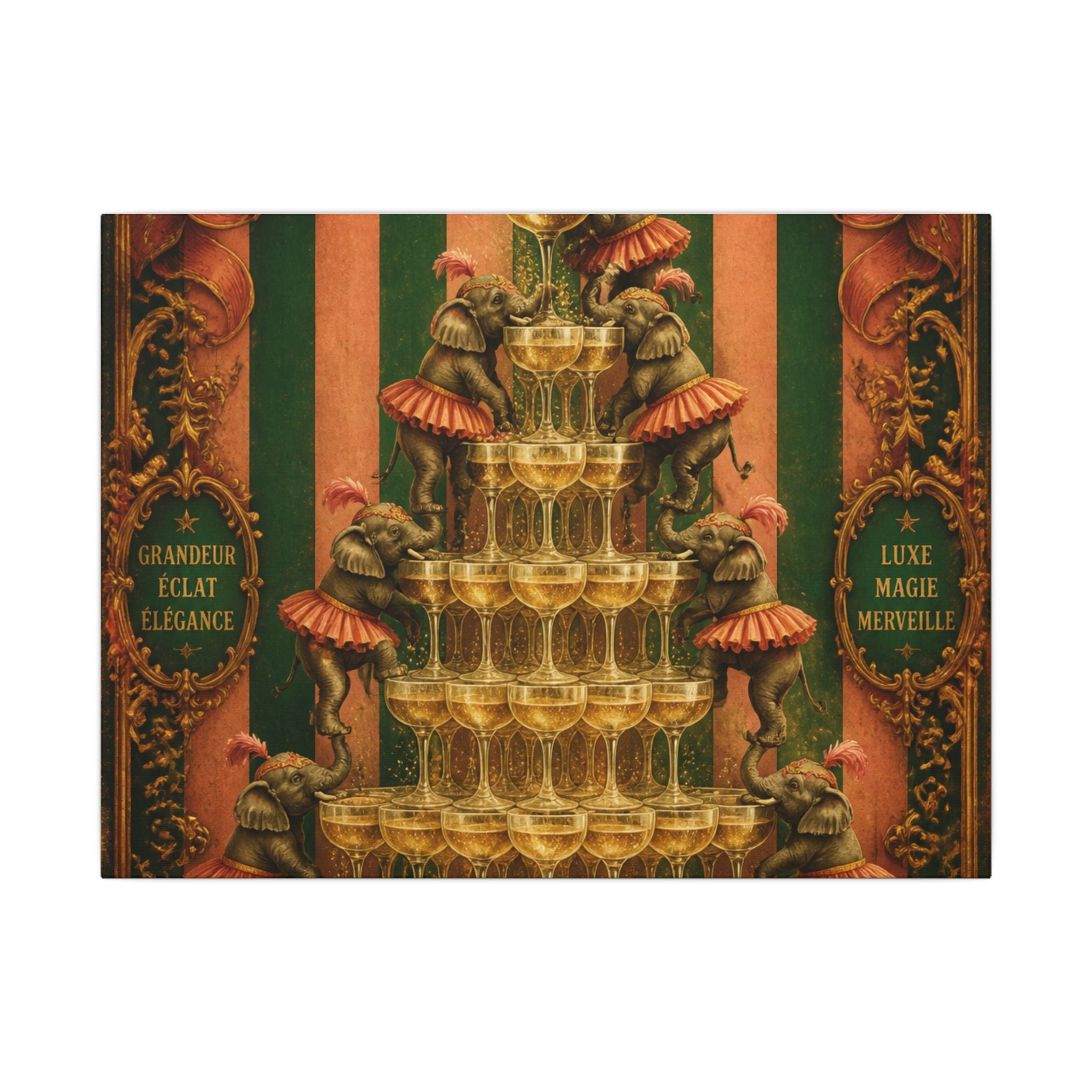 Champagne Tower Elephants Wall Art Canvas 16×20 Baroque Home Office Decor Maximalist Print
