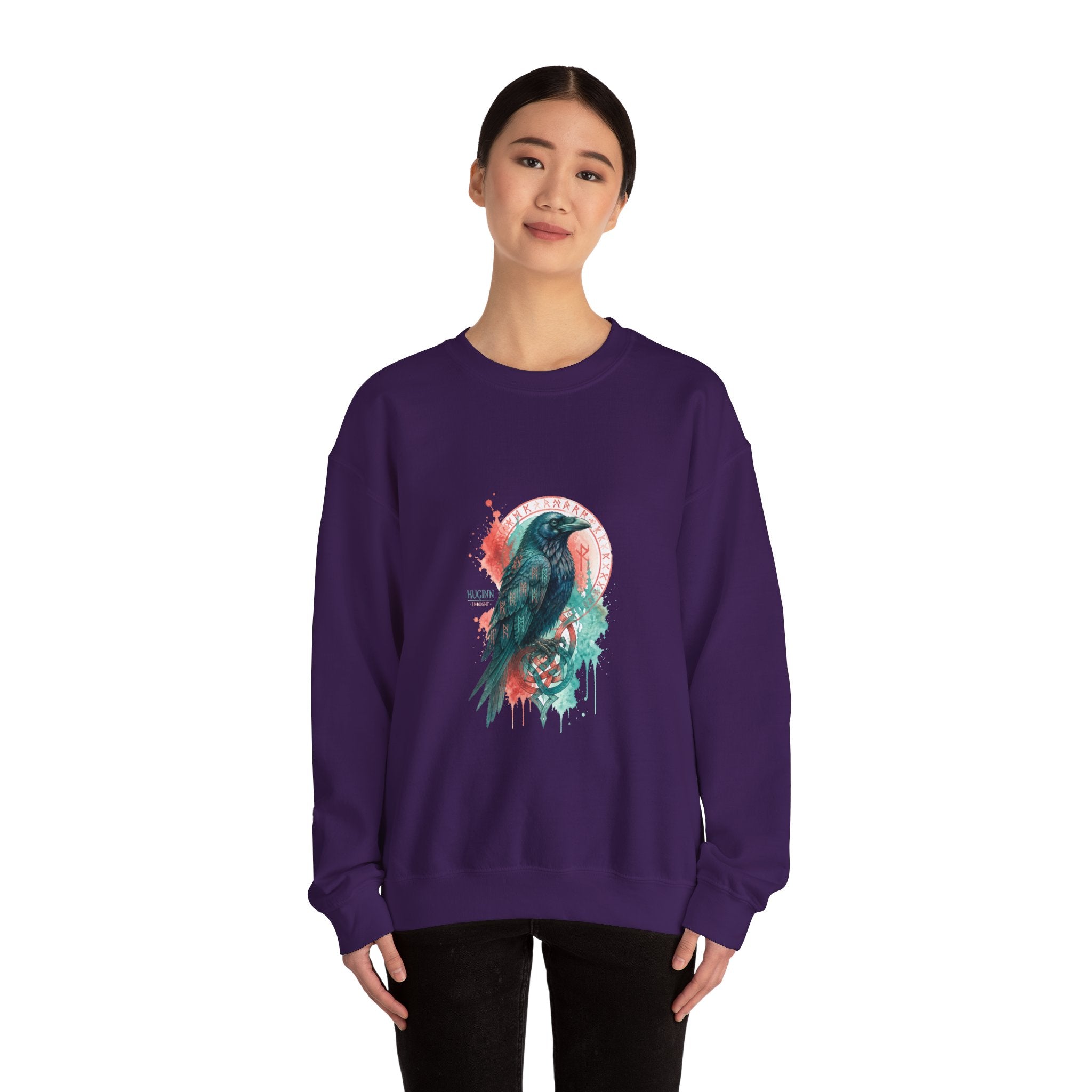 Matching Couple Sweatshirt - Huginn & Muninn Matching Couple Crewneck Sweatshirt Watercolor Art His Hers Engagement Gift - Design A