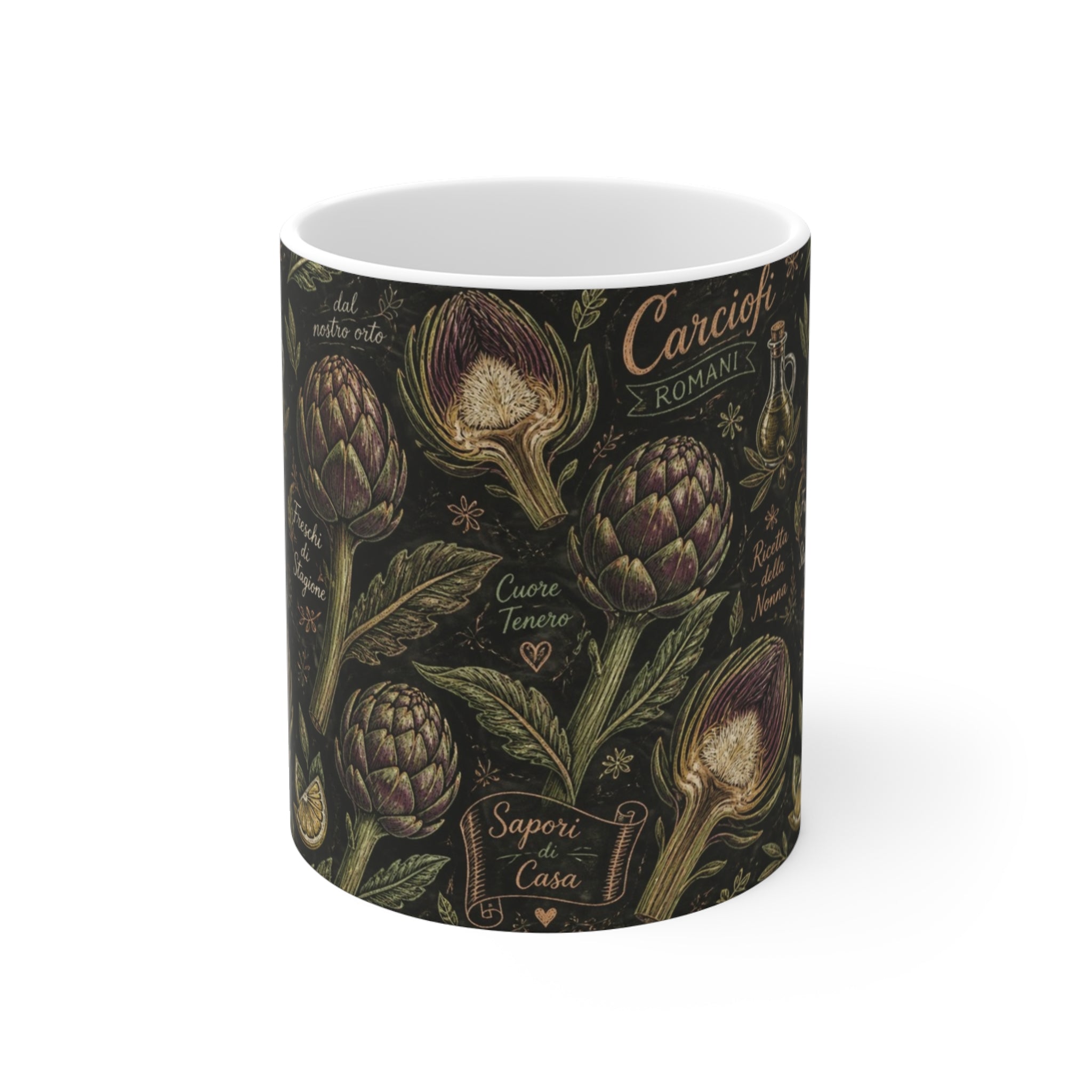 Globe Artichokes 11oz Ceramic Mug Mediterranean Kitchen Chalk Art Design Italian Cottagecore Gift