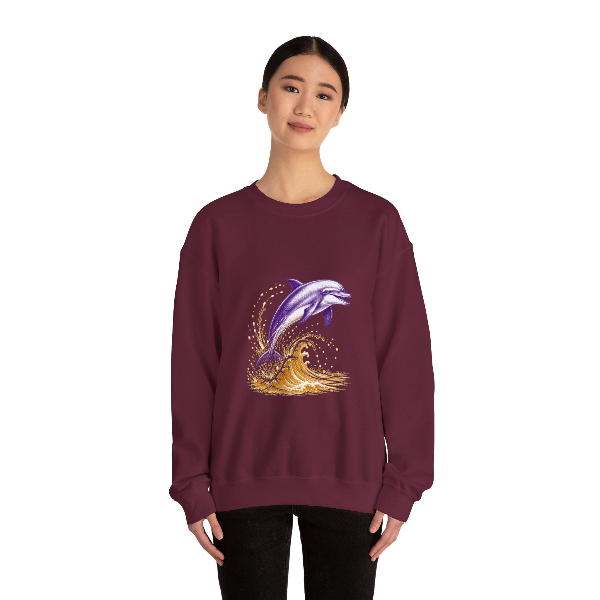 Matching Couple Sweatshirt - Shark & Dolphin Matching Couple Crewneck Sweatshirt Vintage Art His Hers Wedding Gift - Design B