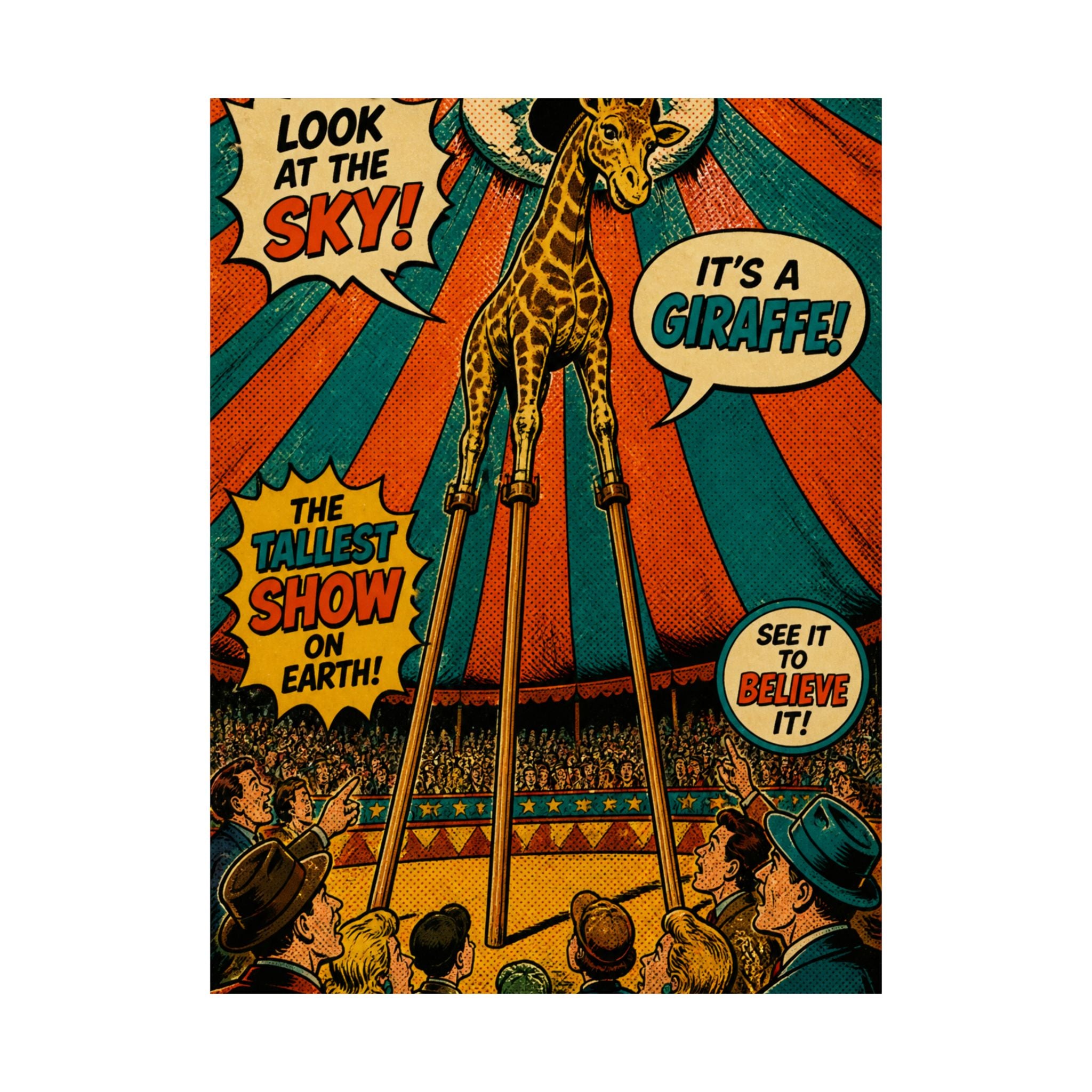 Giraffe on Stilts Wall Art Poster 24×36 Pop Art Restaurant Decor Maximalist Print