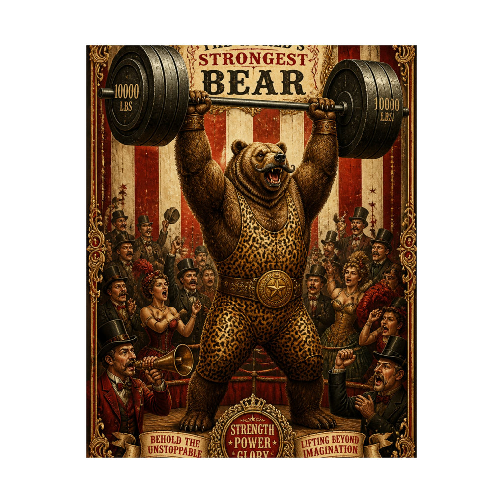 Strongman Bear Wall Art Poster 18×24 Baroque Home Office Decor Maximalist Print