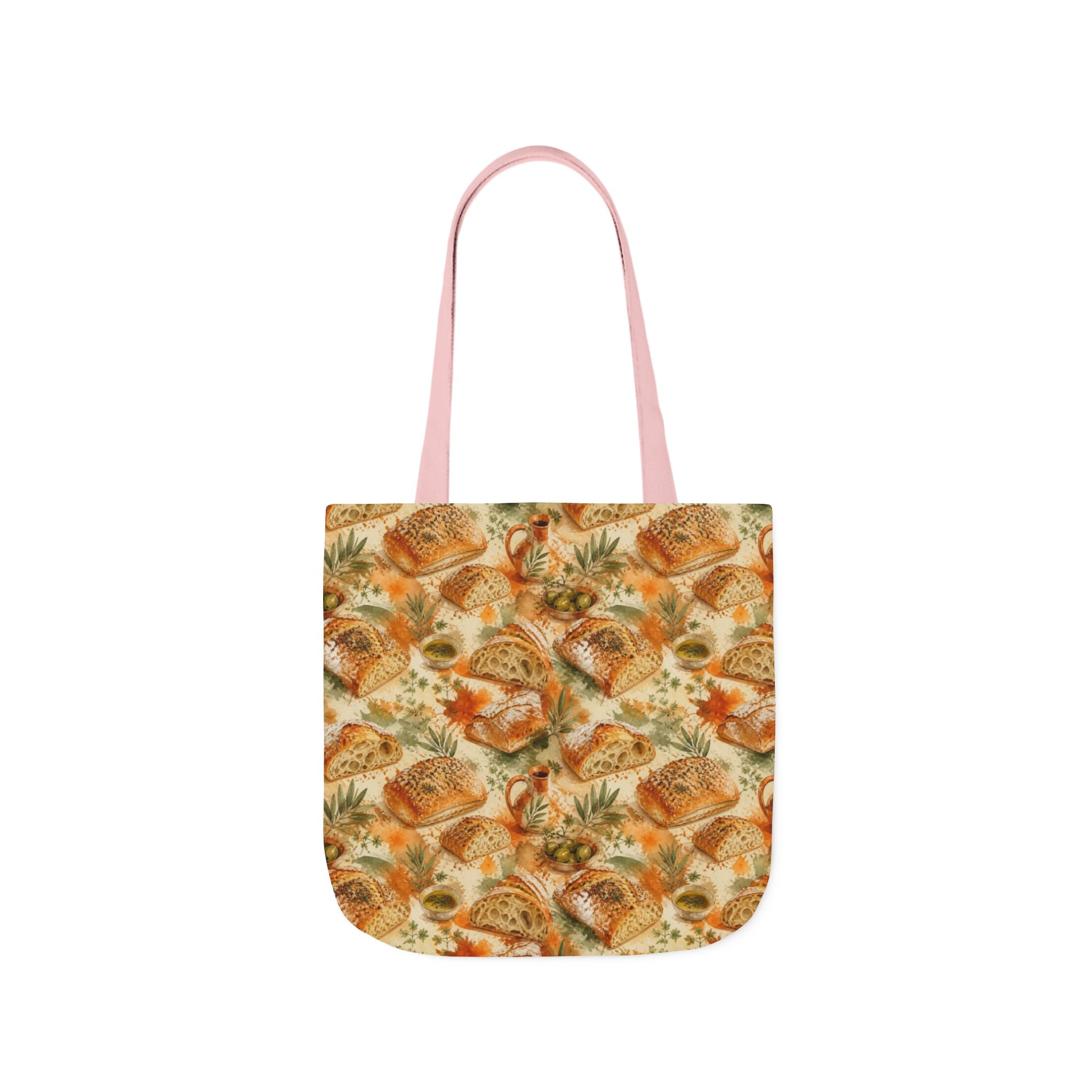 Ciabatta Rolls Canvas Tote Bag Mediterranean Kitchen Watercolor Splash Design Italian Cottagecore Gift